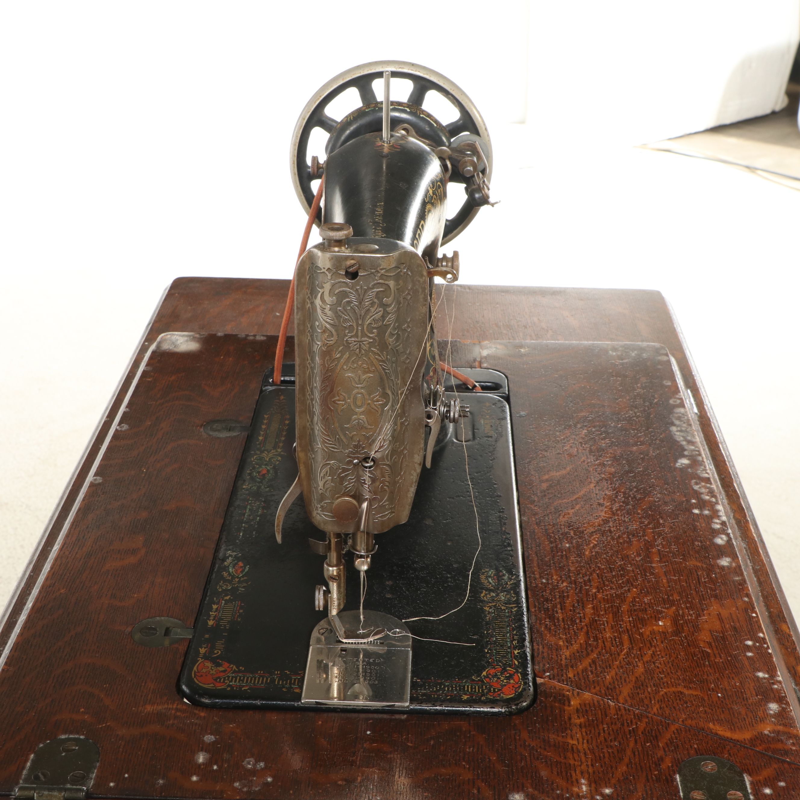 Singer Treadle Sewing Machine with Oak and Cast Iron Sewing Table