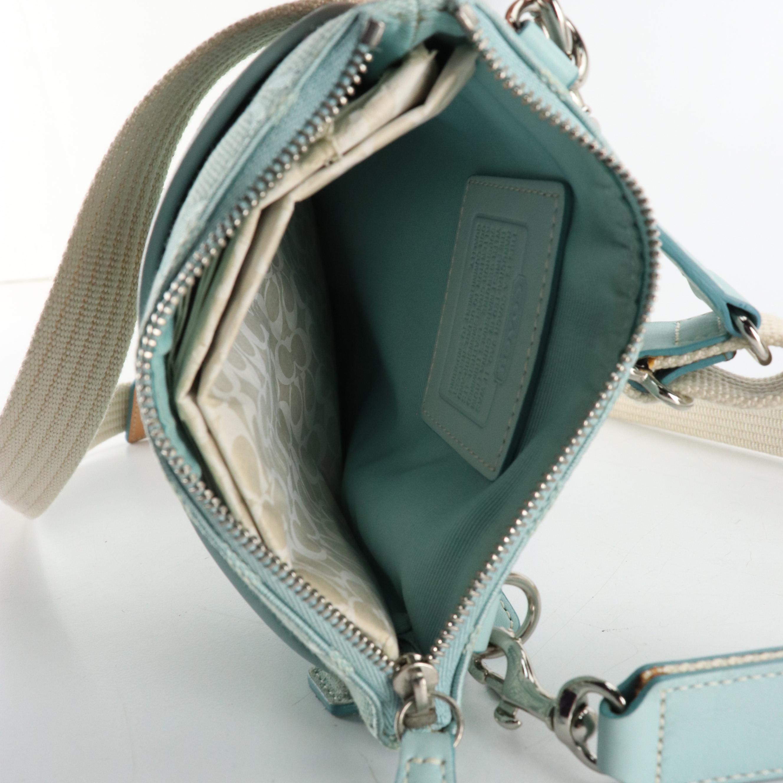 Coach Teal Signature Canvas Sling Pack, Kristin Sequin Satchel and Wool Scarf