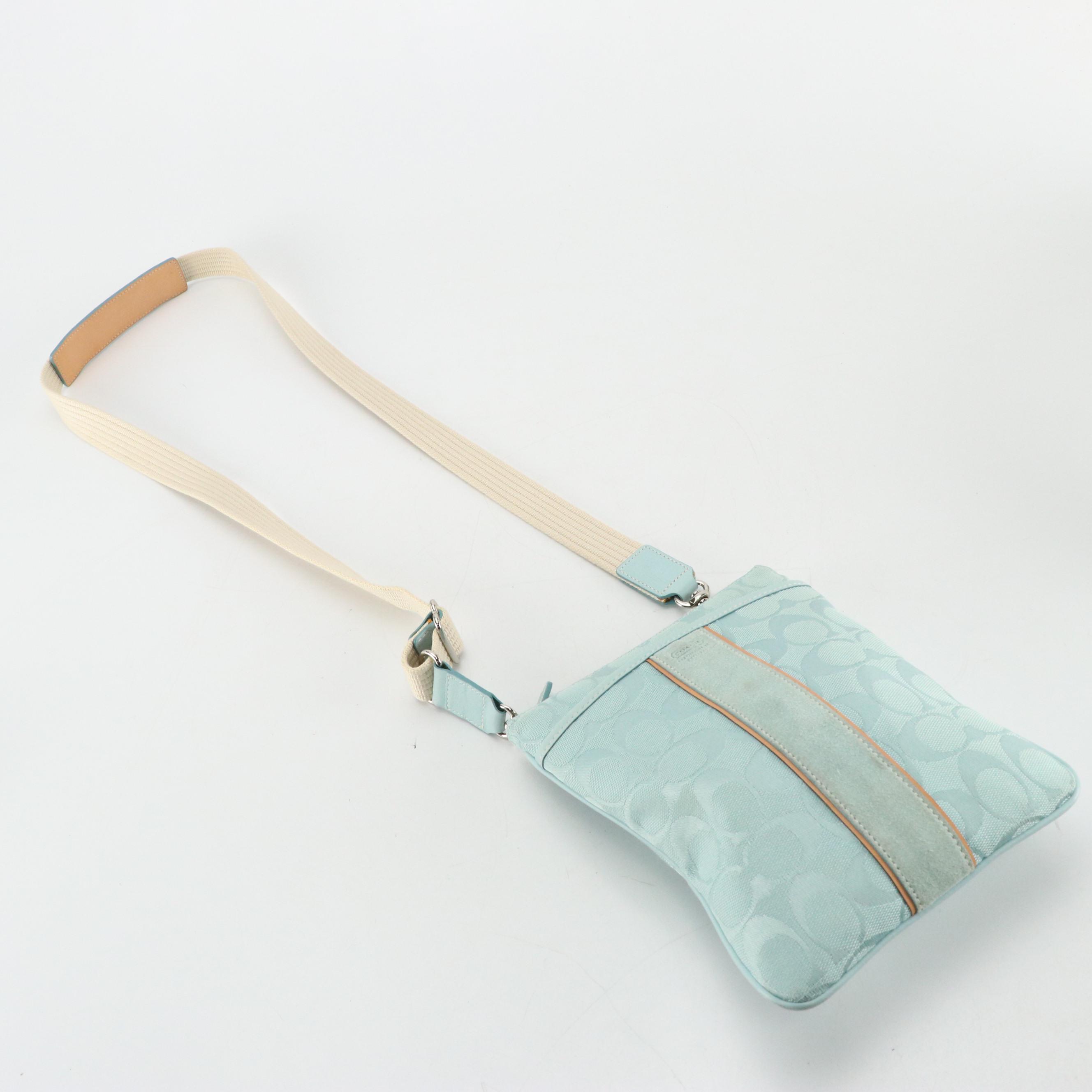 Coach Teal Signature Canvas Sling Pack, Kristin Sequin Satchel and Wool Scarf