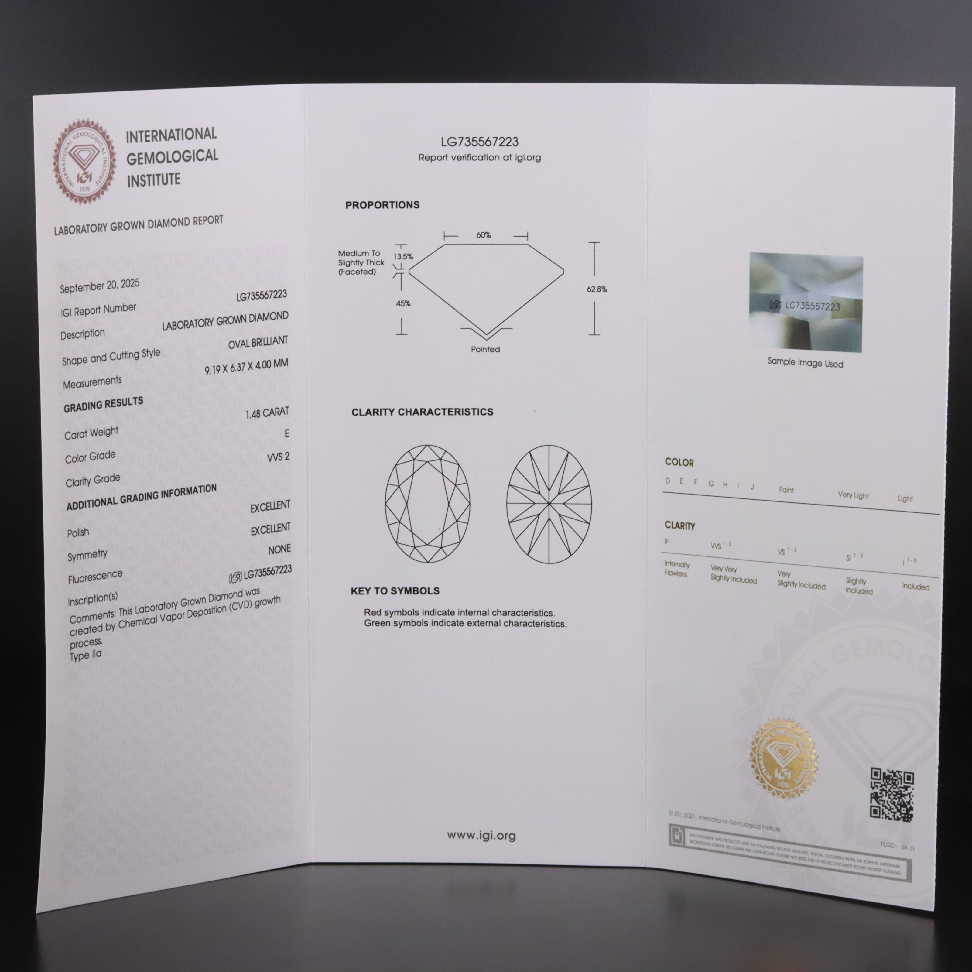 Loose 1.48 CT Lab Grown Diamond with IGI Report