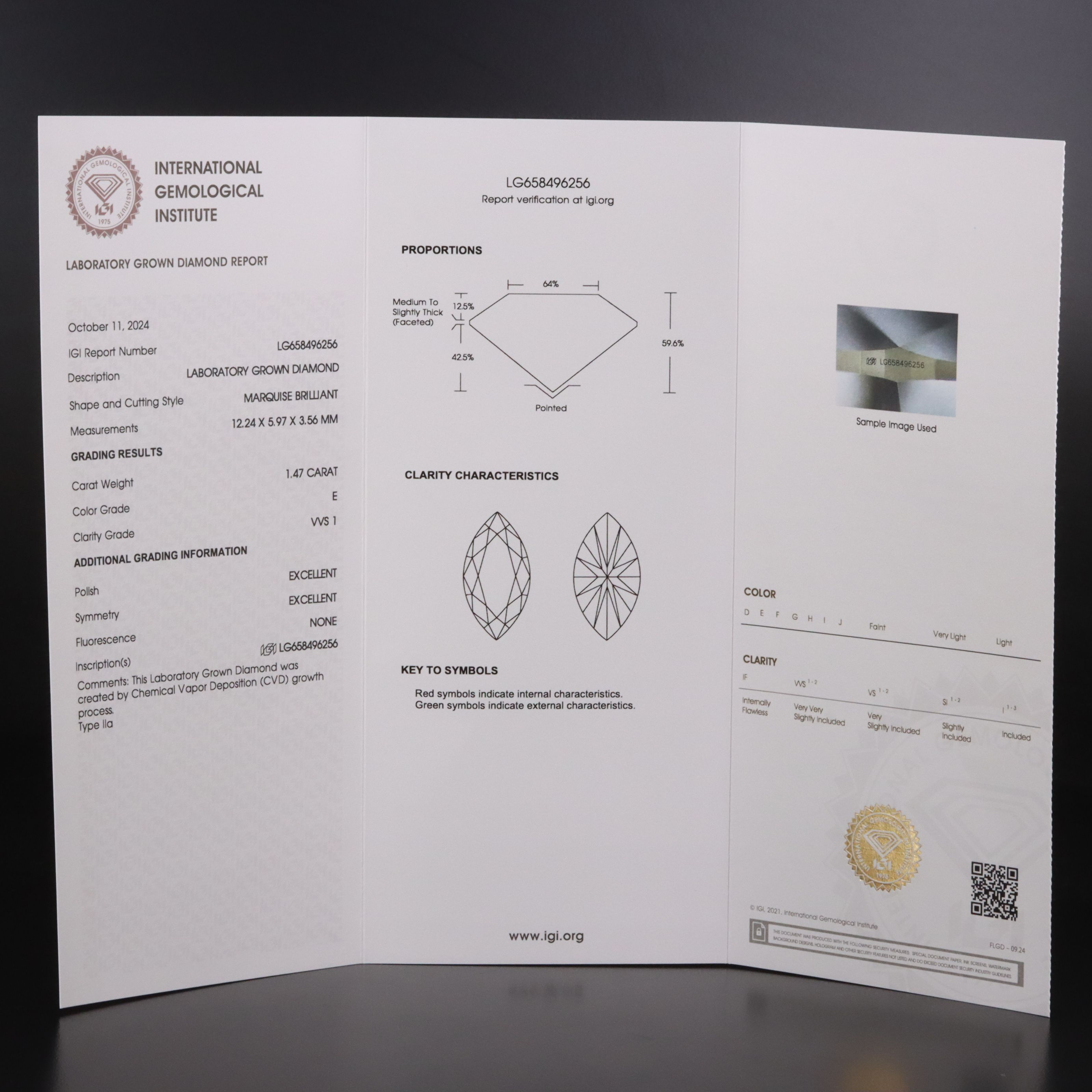 Loose 1.47 CT Lab Grown Diamond with IGI Report
