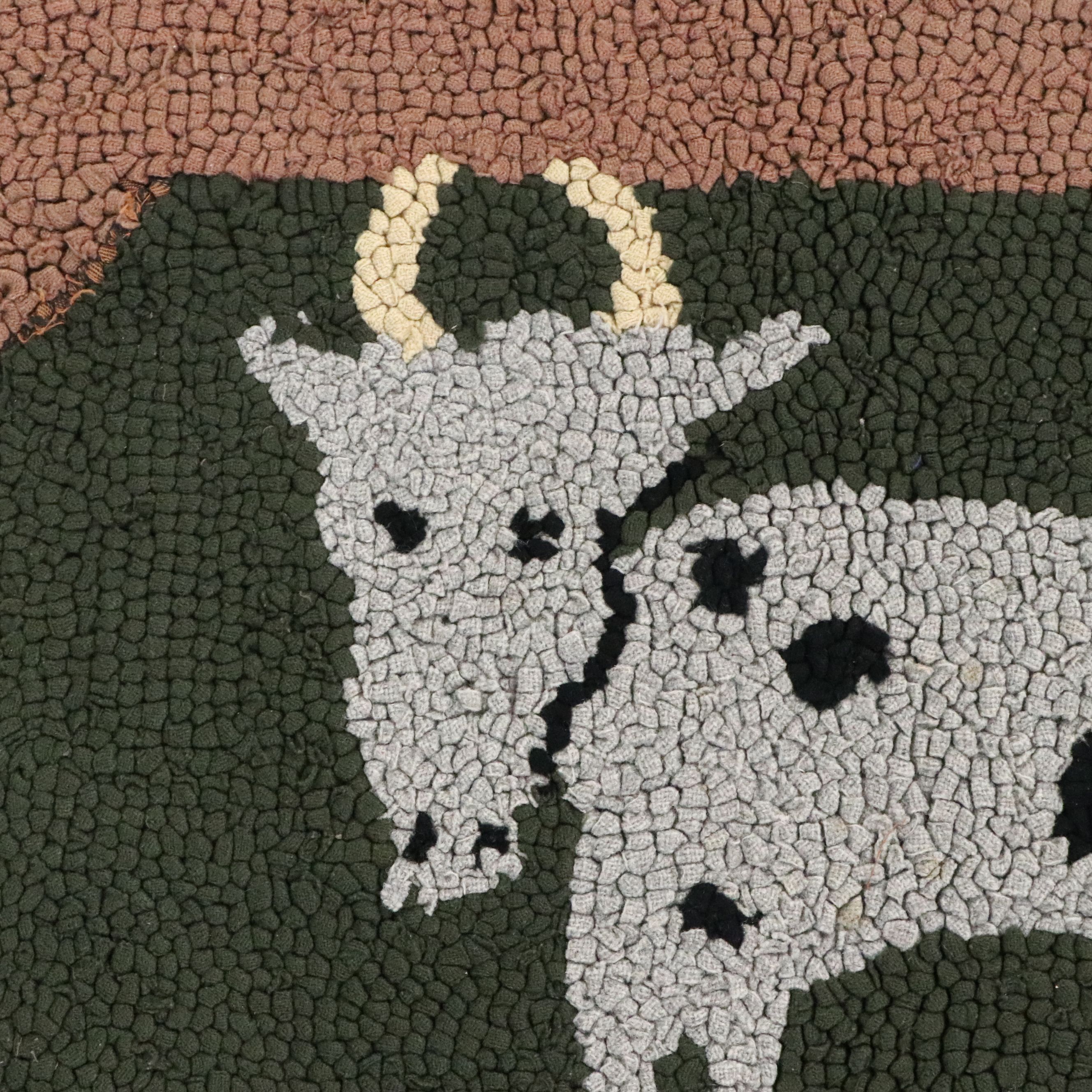1'11 x 3'2 Handmade Hooked Cow Accent Rug