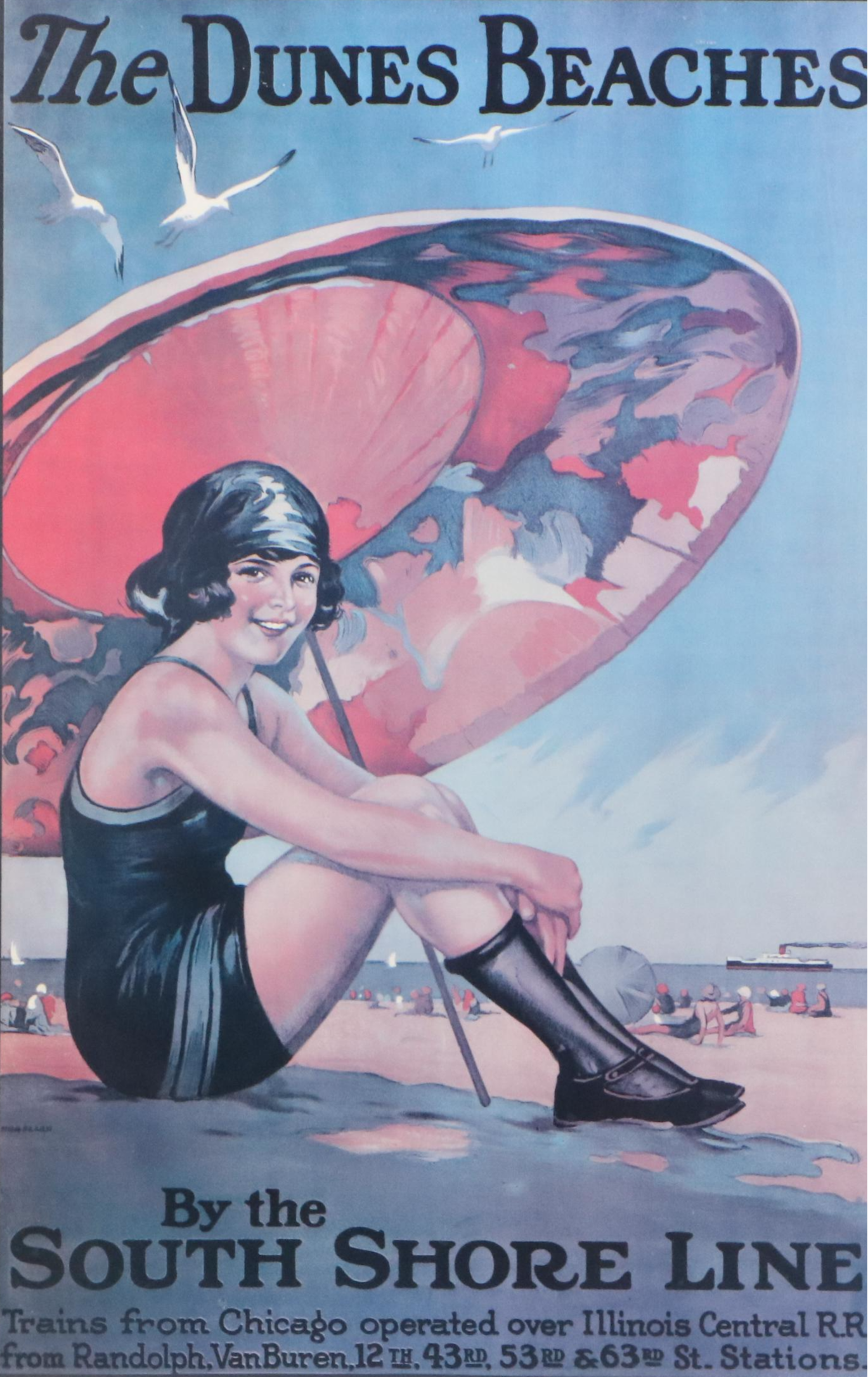 South Shore Line Offset Lithograph Poster "The Dunes Beaches"