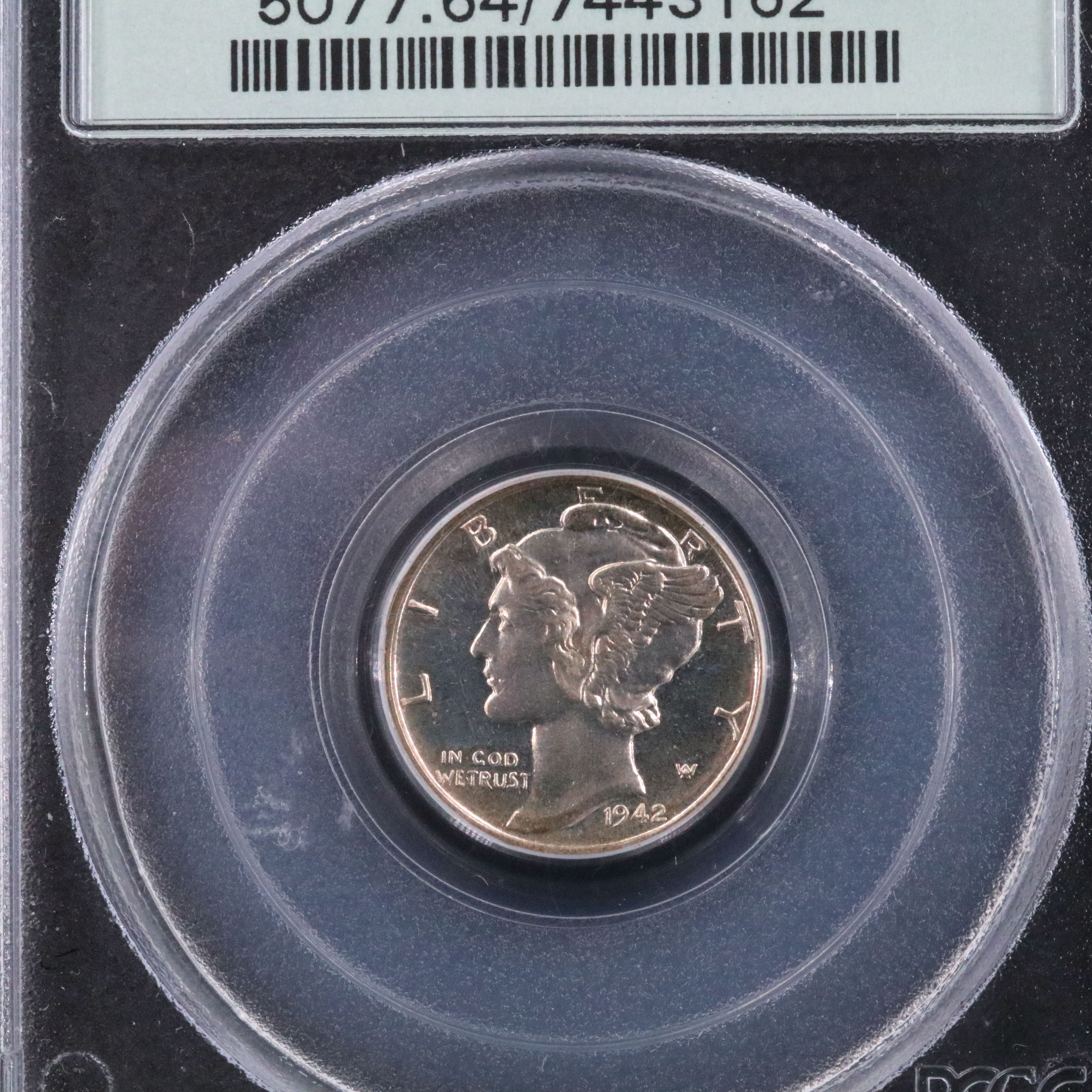 PCGS PR64 1942 Mercury Dime with CAC Sticker