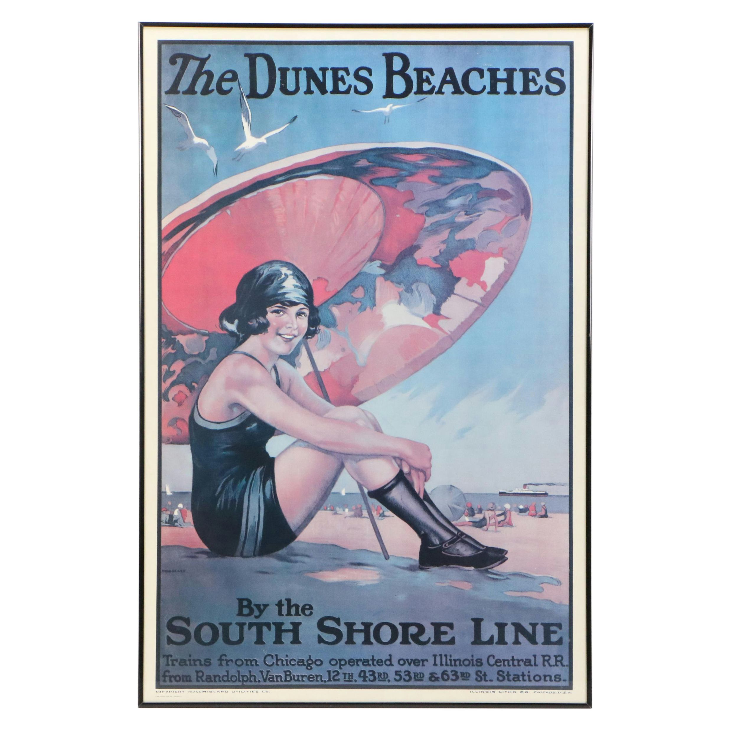 South Shore Line Offset Lithograph Poster "The Dunes Beaches"