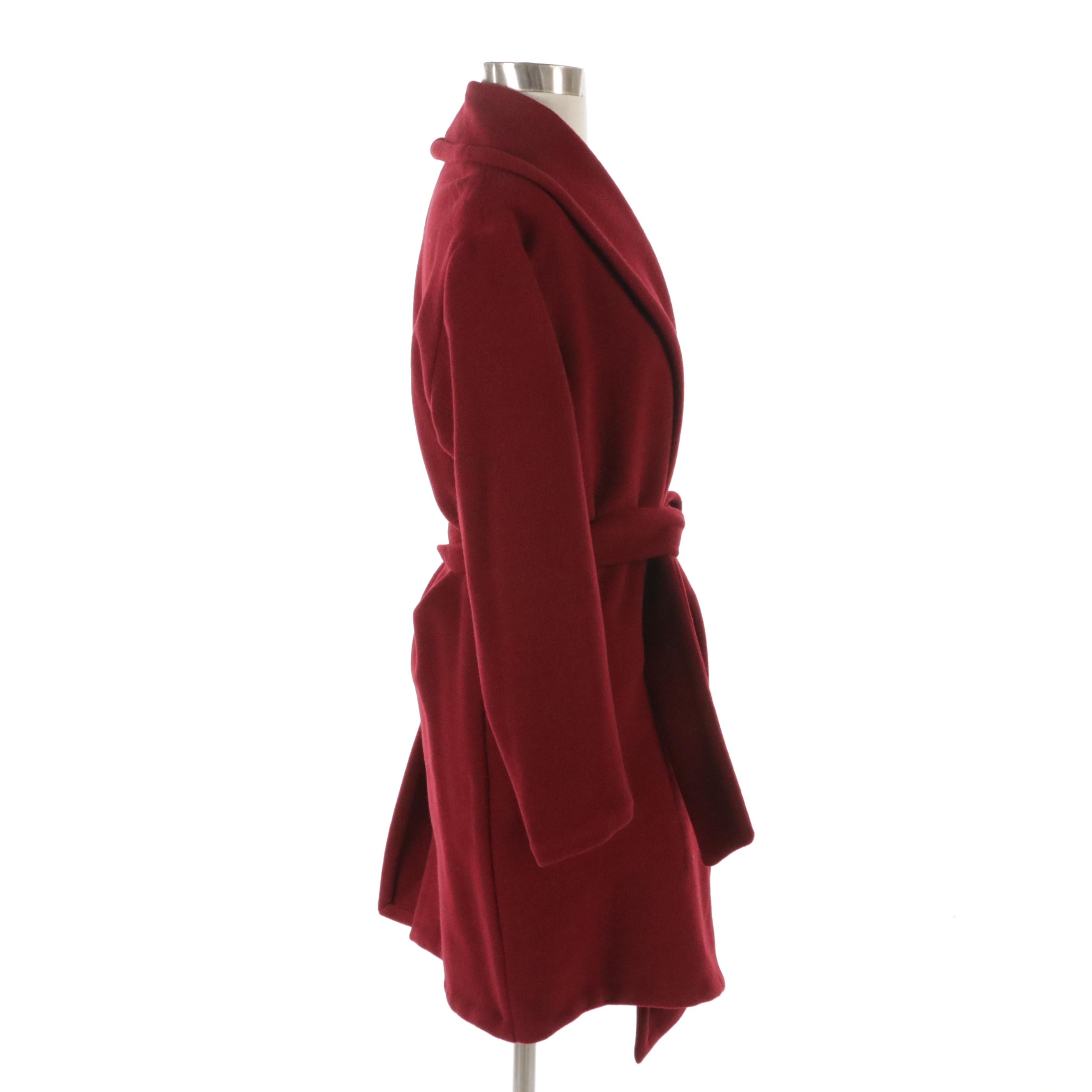 Donna Karan Signature Gold Label Wool and Angora Blend Coat with Tie Belt