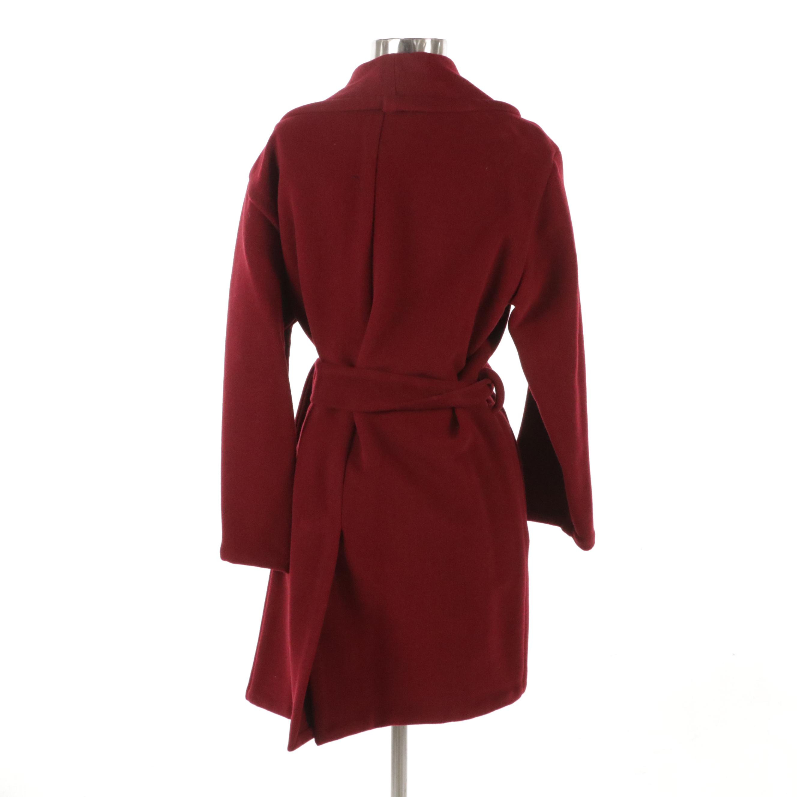 Donna Karan Signature Gold Label Wool and Angora Blend Coat with Tie Belt