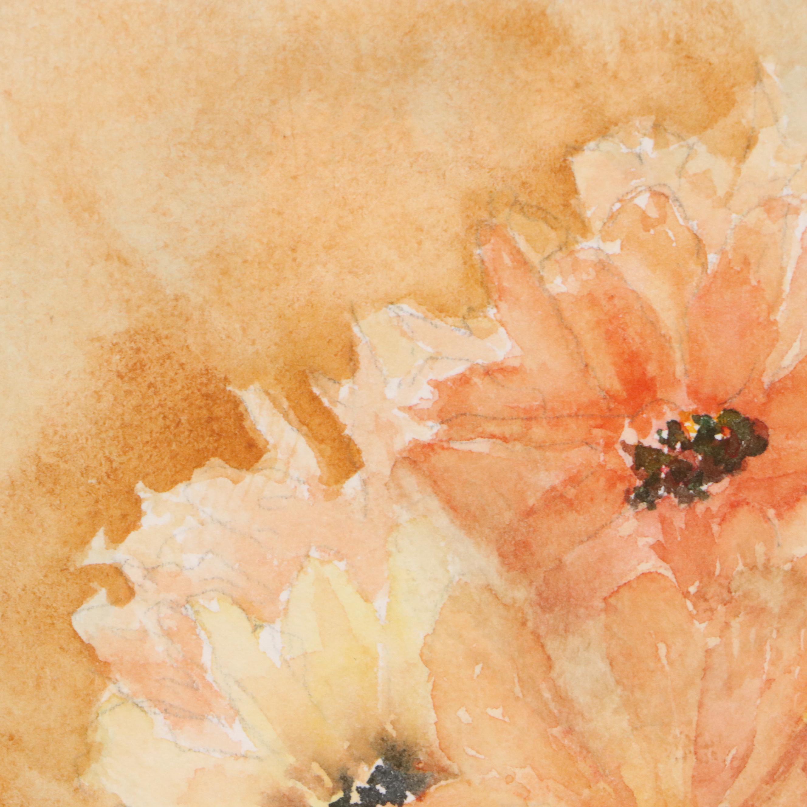 Watercolor Painting of Flowers in a Jar, Late 20th Century