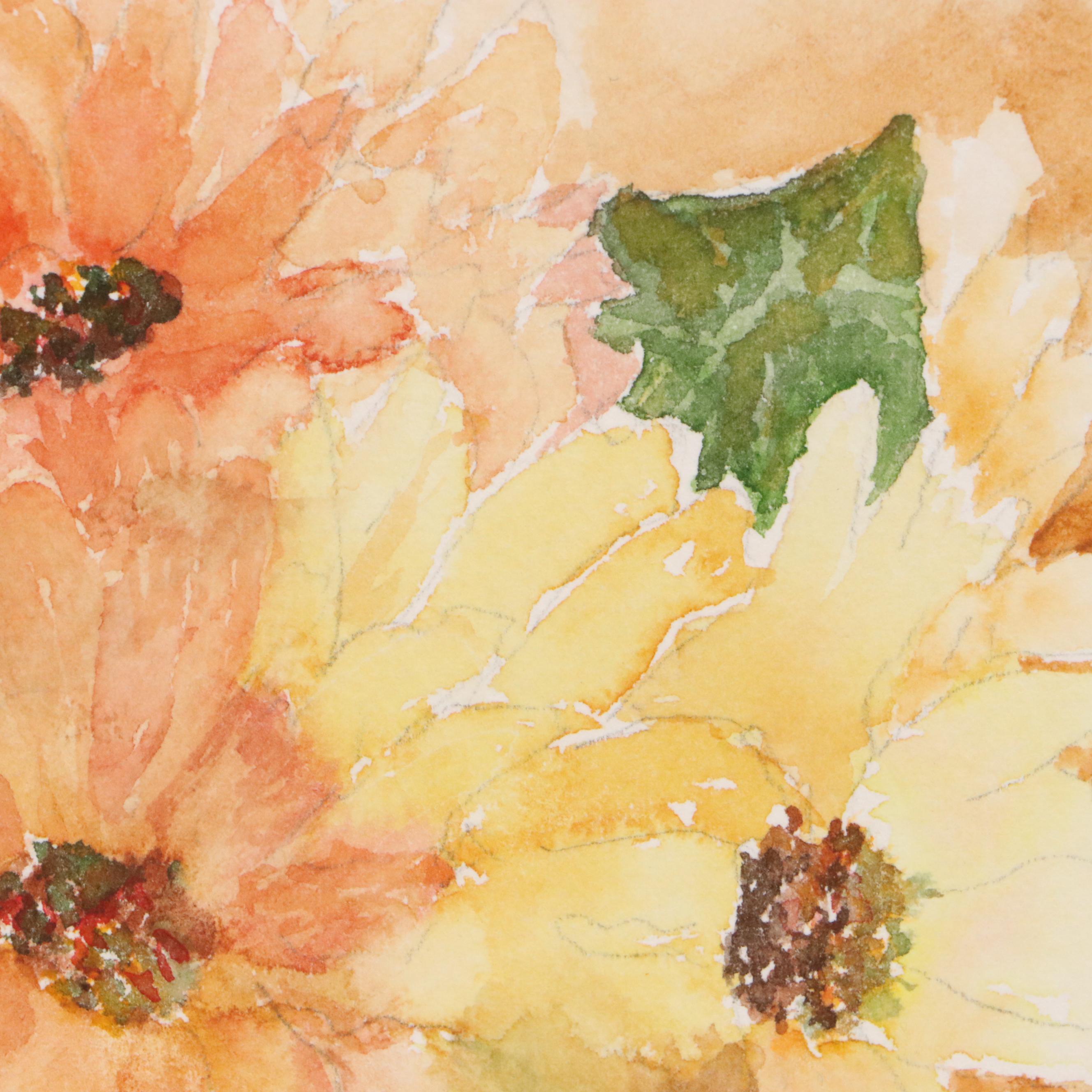 Watercolor Painting of Flowers in a Jar, Late 20th Century