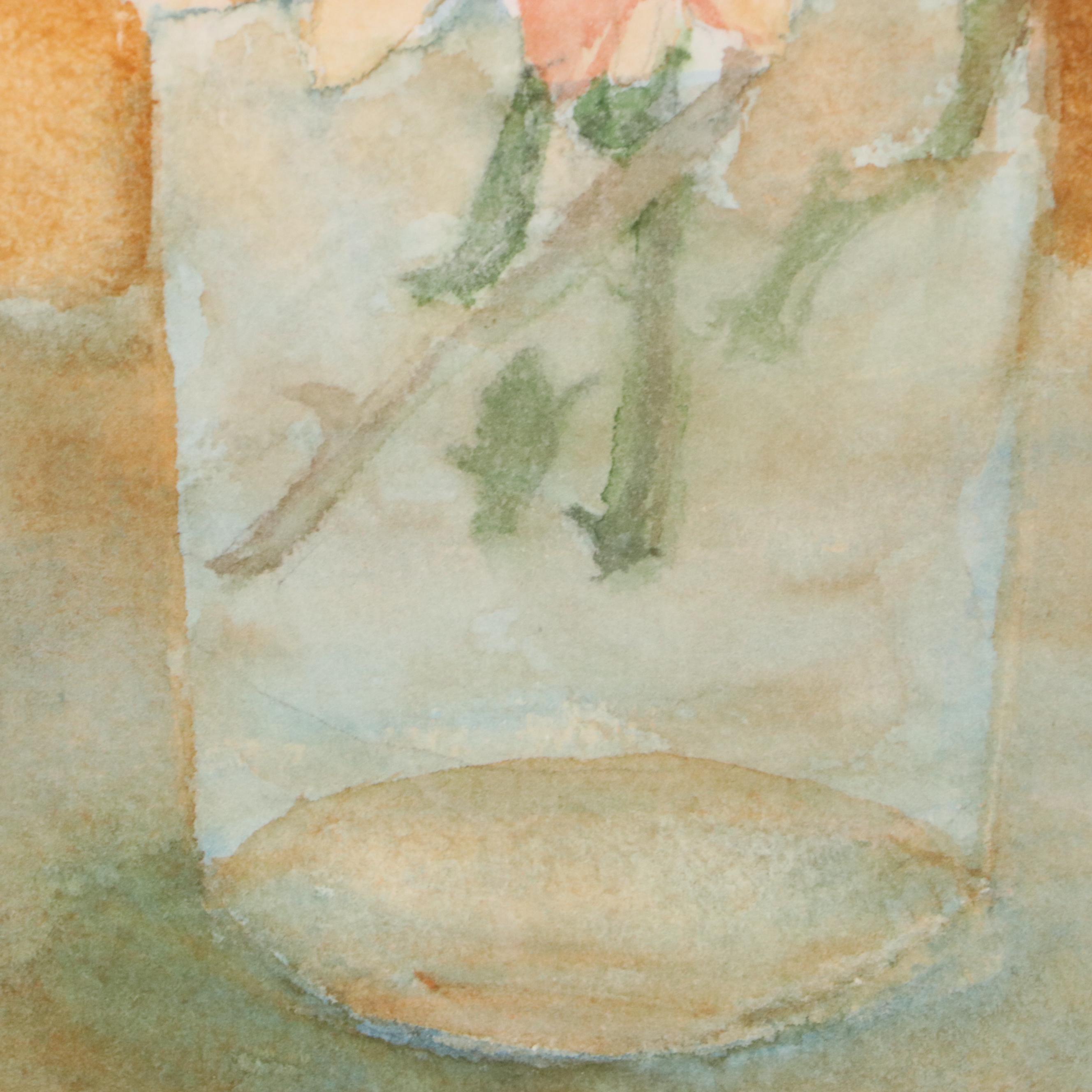 Watercolor Painting of Flowers in a Jar, Late 20th Century