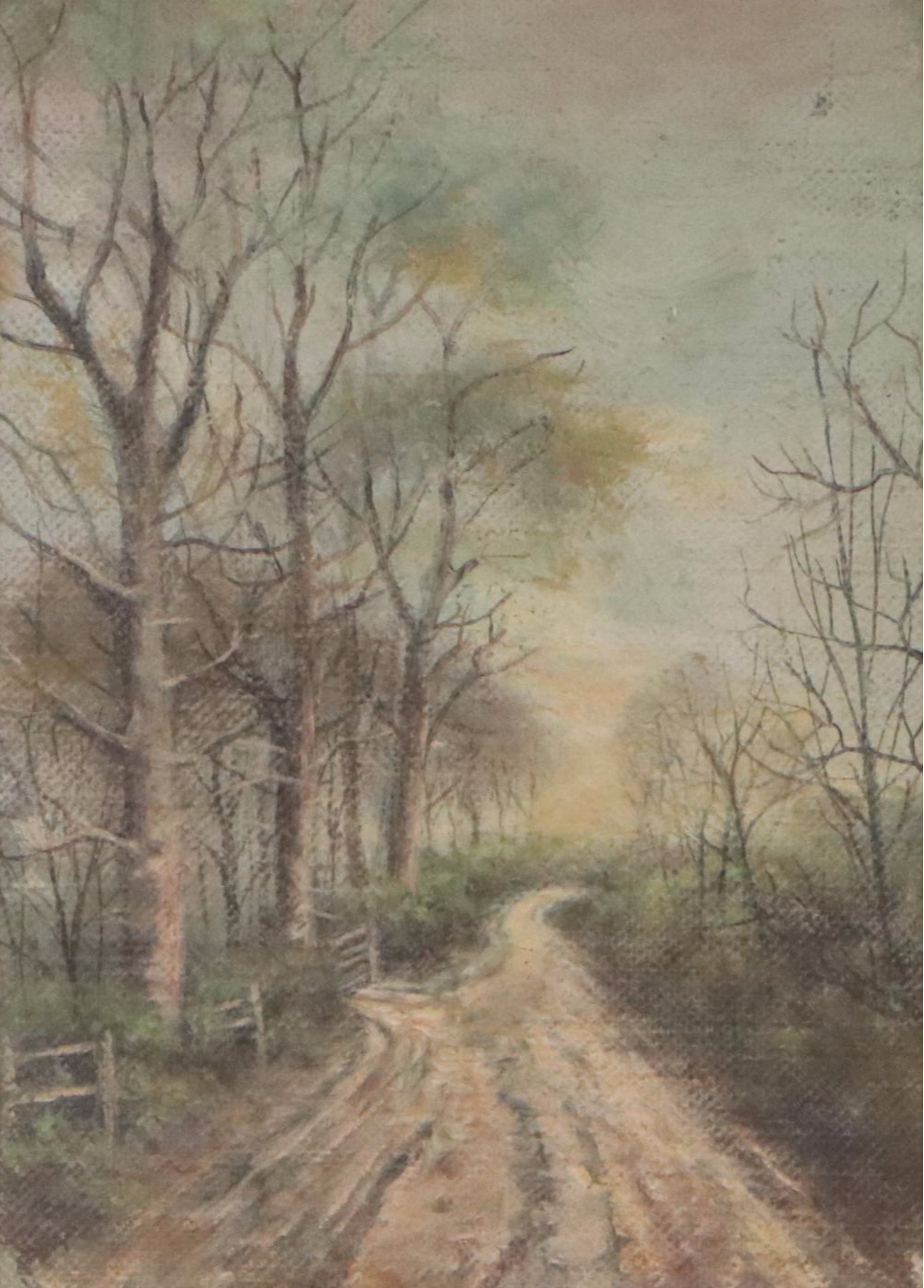 Oil Painting of Wintry Dirt Road, Early to Mid-20th Century