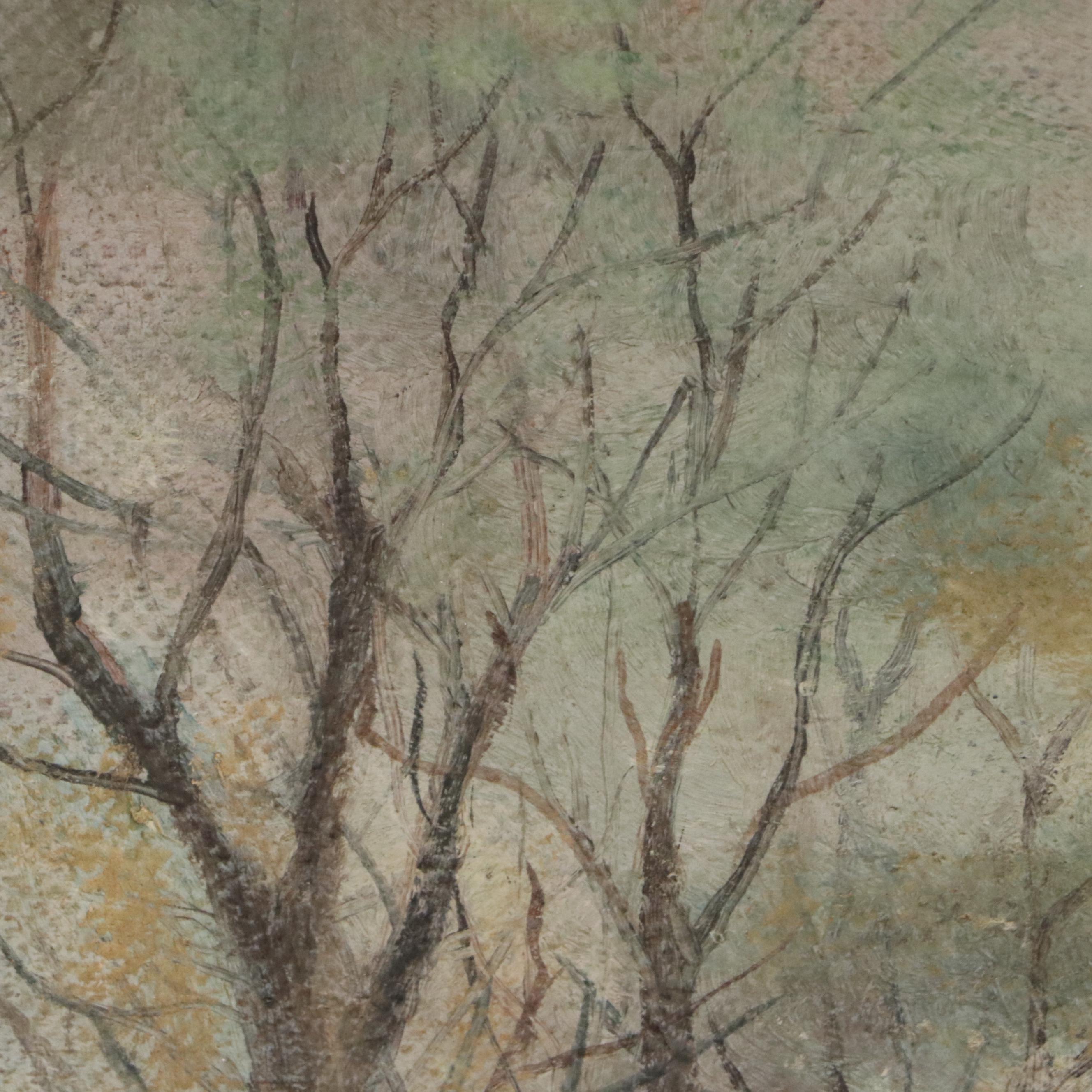 Oil Painting of Wintry Dirt Road, Early to Mid-20th Century