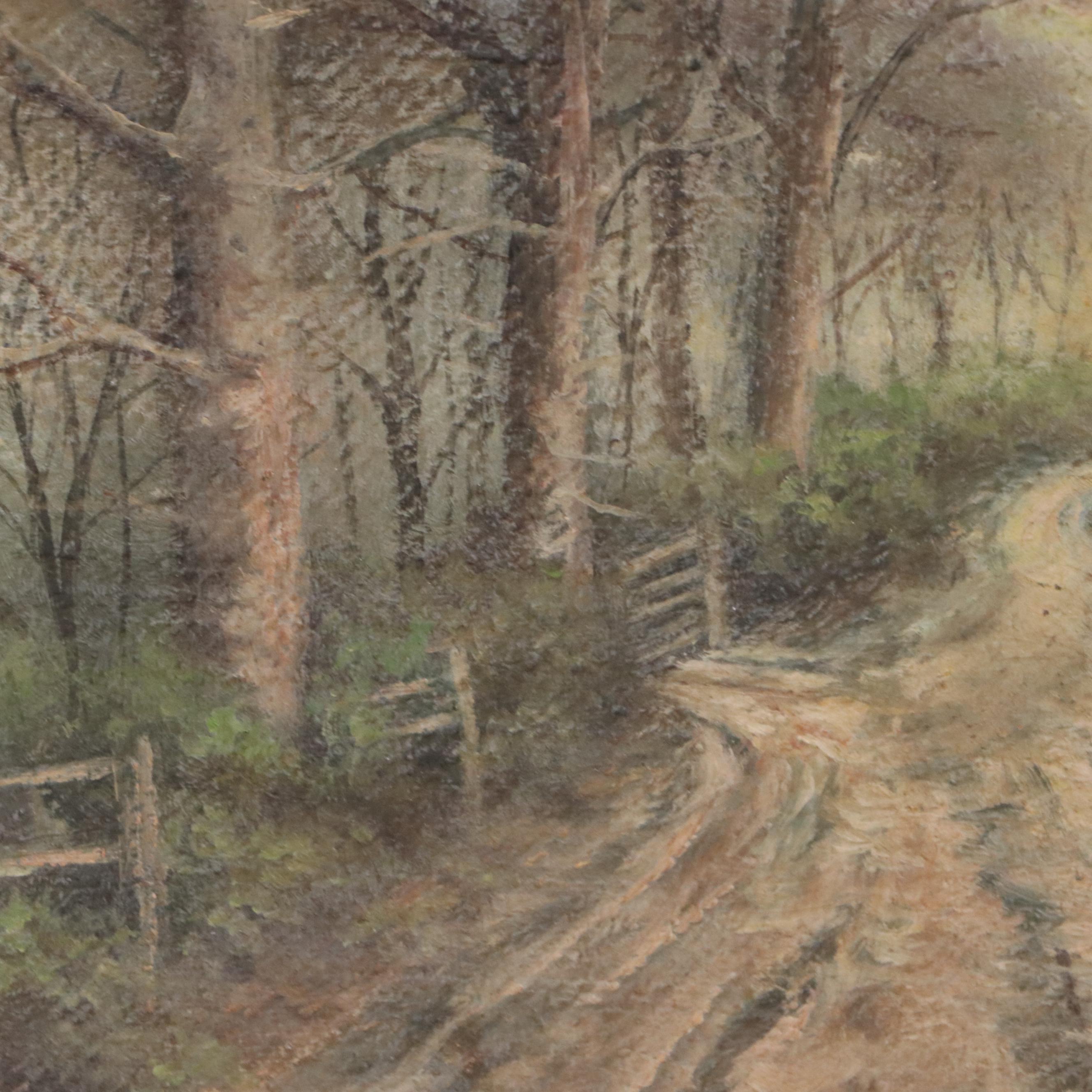 Oil Painting of Wintry Dirt Road, Early to Mid-20th Century