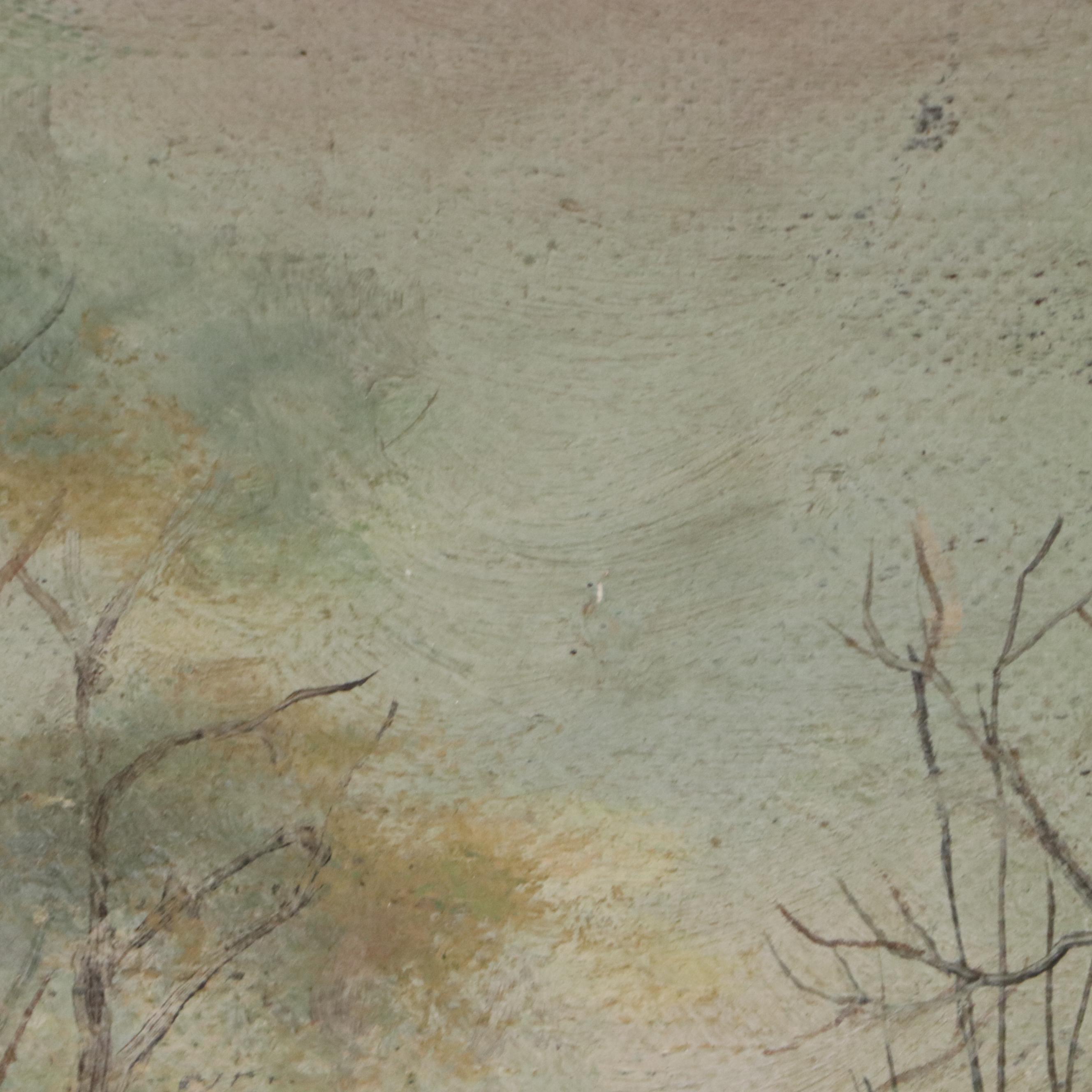 Oil Painting of Wintry Dirt Road, Early to Mid-20th Century