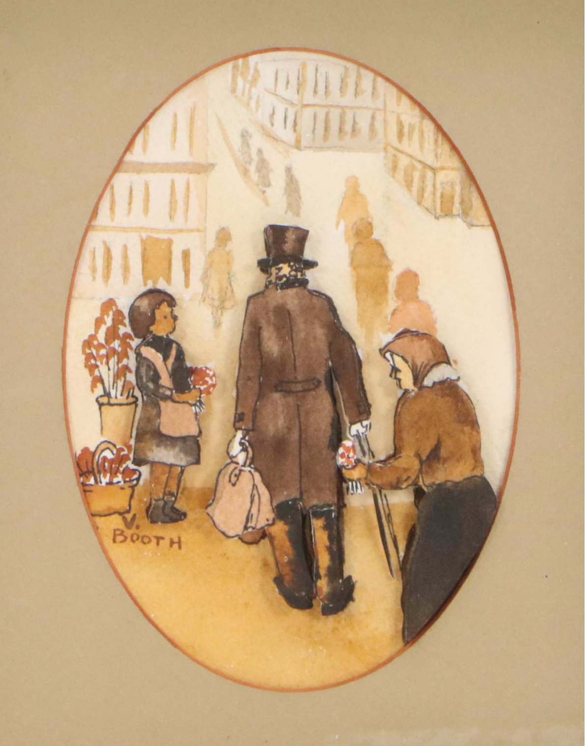 Watercolor Narrative Scene with 3D Elements, Late 20th Century