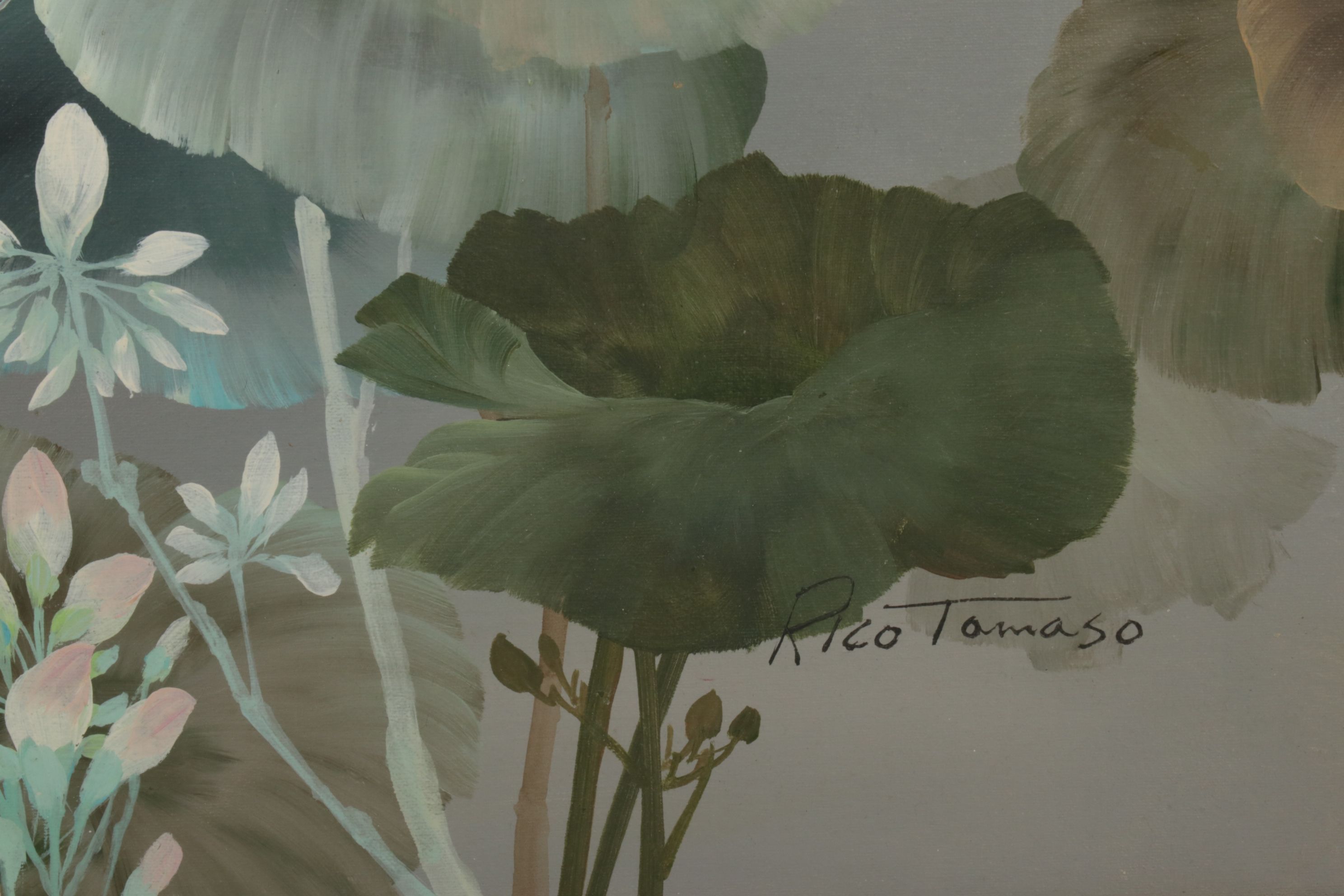 Rico Tamaso Oil Painting Scene of Butterflies Amongst Blossoming Flowers,