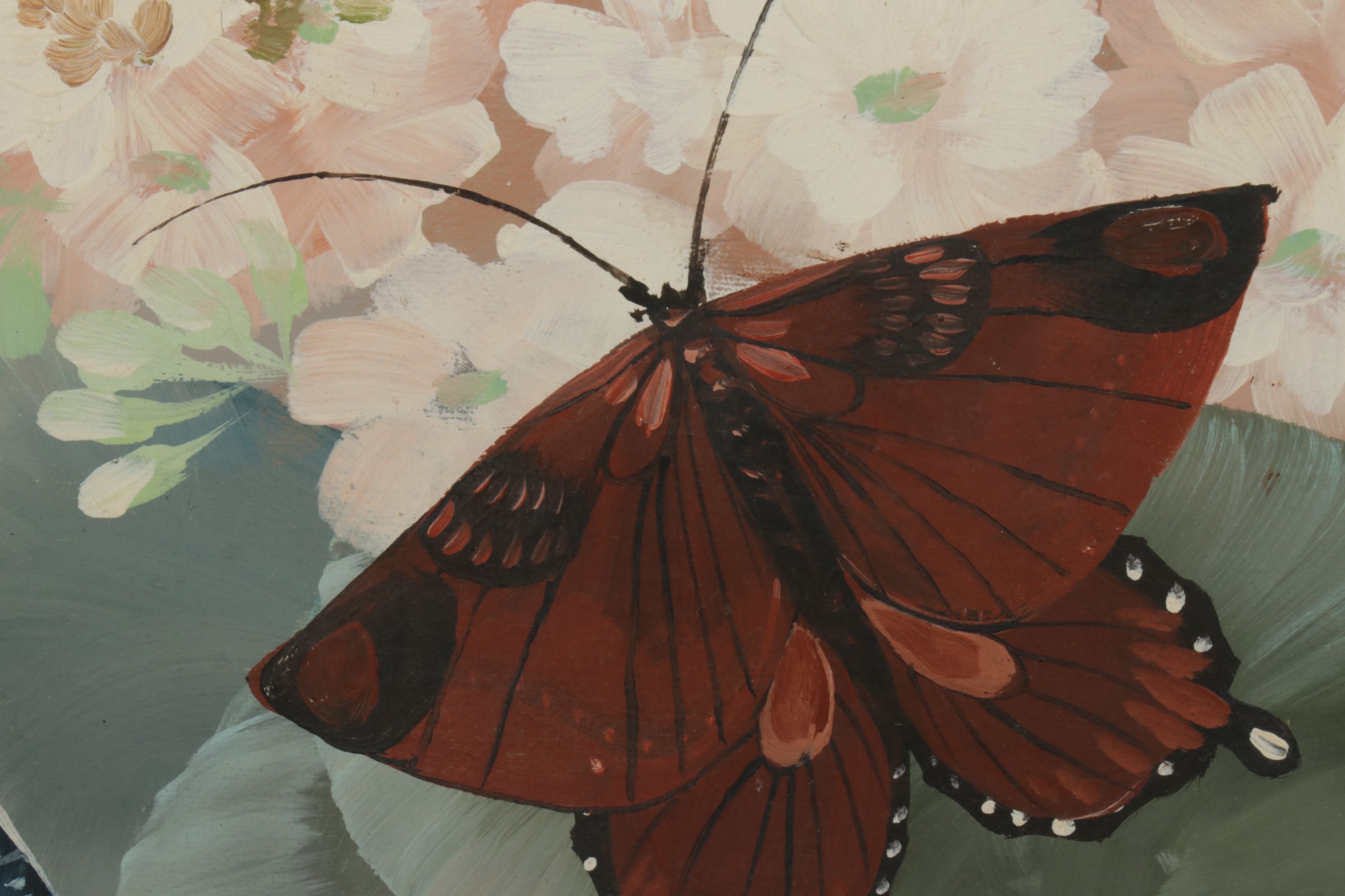 Rico Tamaso Oil Painting Scene of Butterflies Amongst Blossoming Flowers,