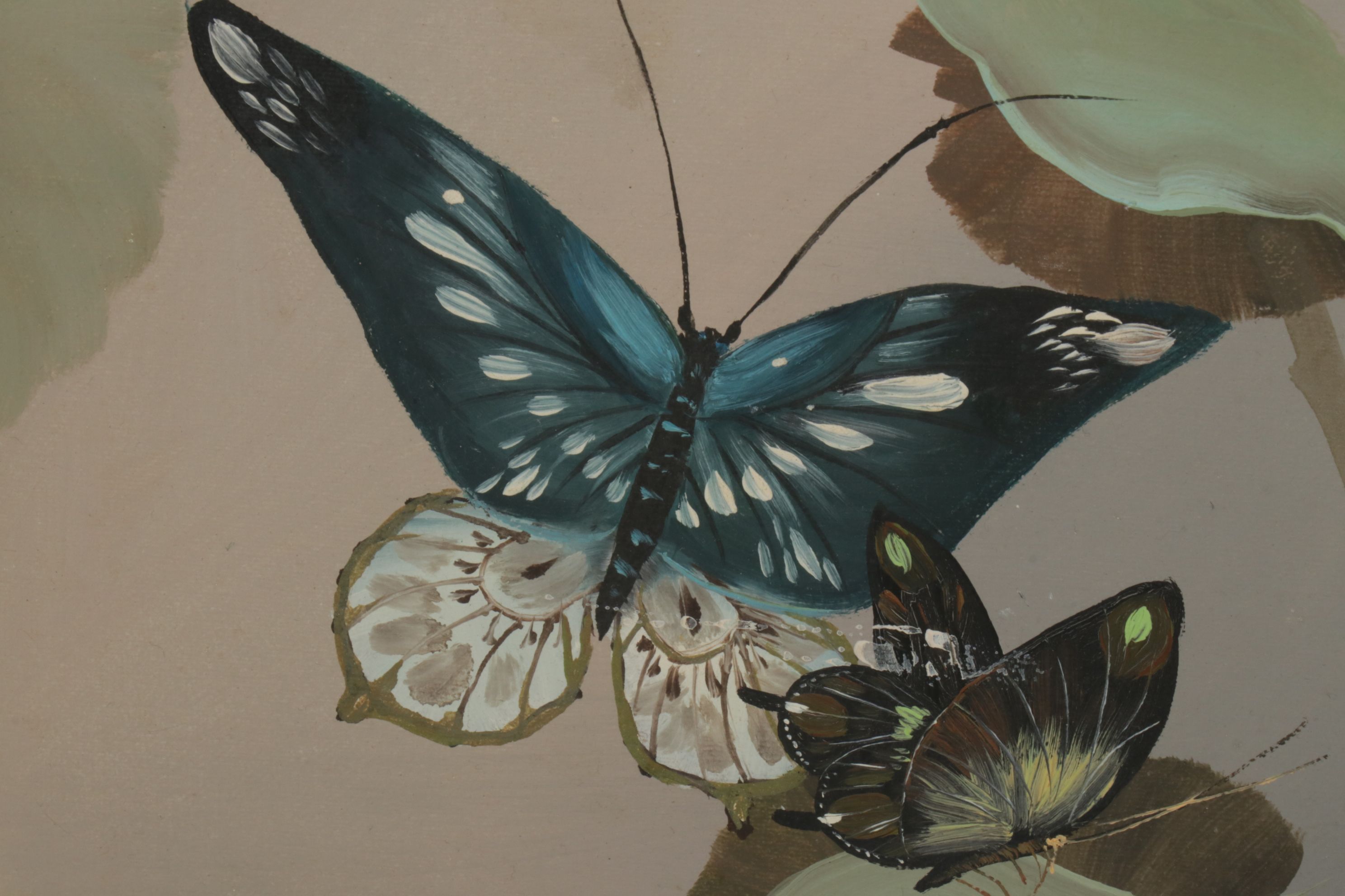 Rico Tamaso Oil Painting Scene of Butterflies Amongst Blossoming Flowers,
