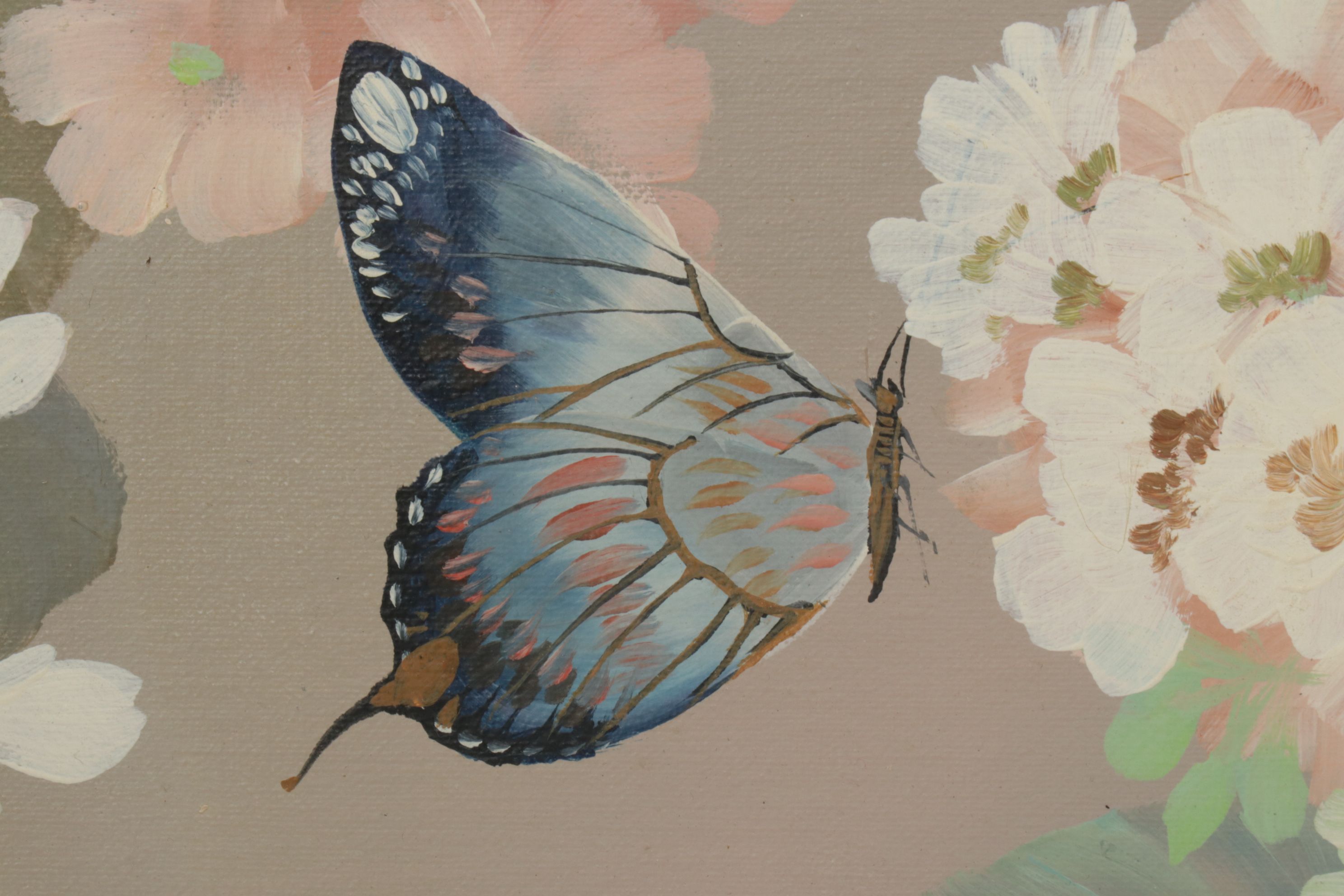 Rico Tamaso Oil Painting Scene of Butterflies Amongst Blossoming Flowers,