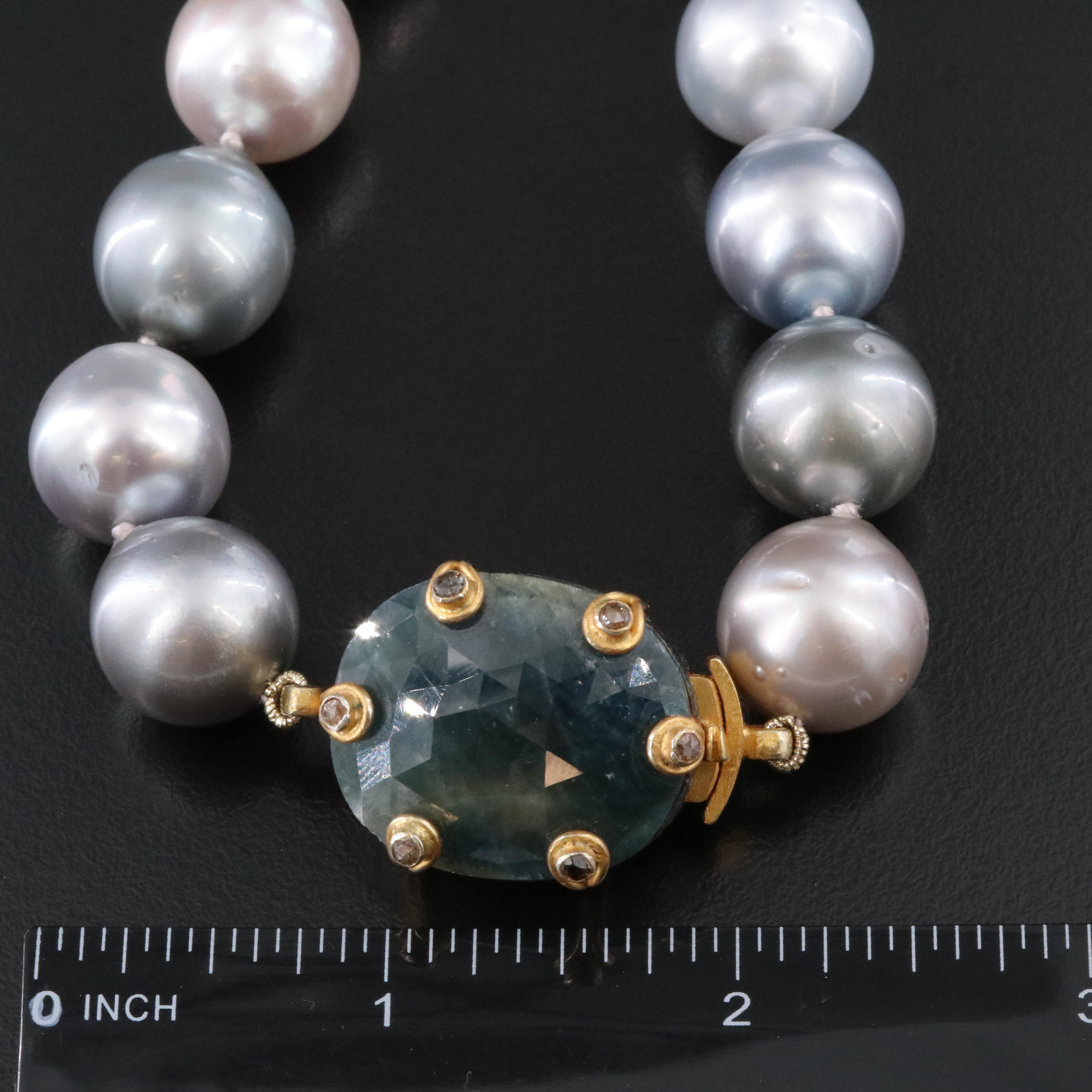 Pearl Necklace with Sterling Sapphire and Diamond Clasp