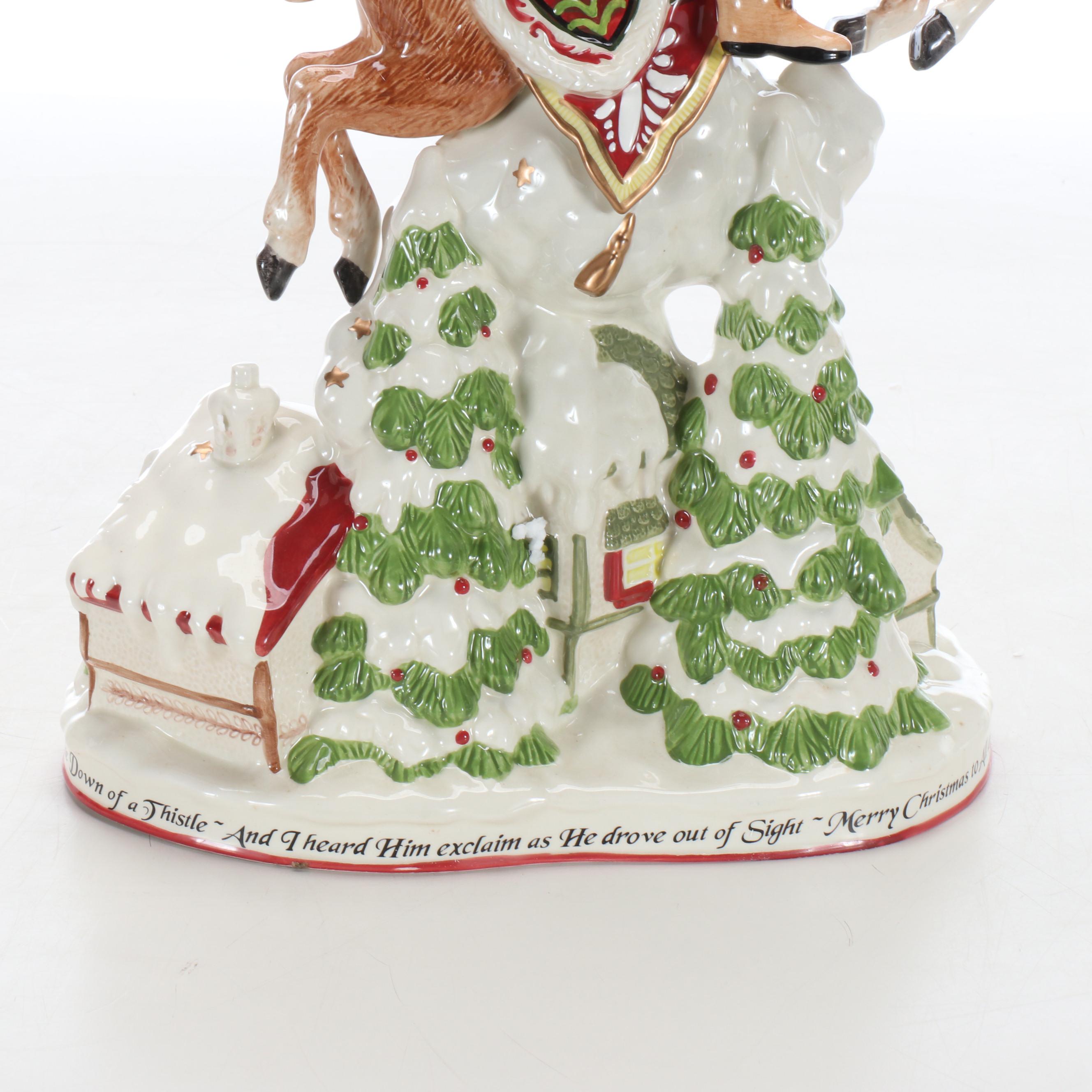 Fitz and Floyd Santa on Deer Porcelain Centerpiece