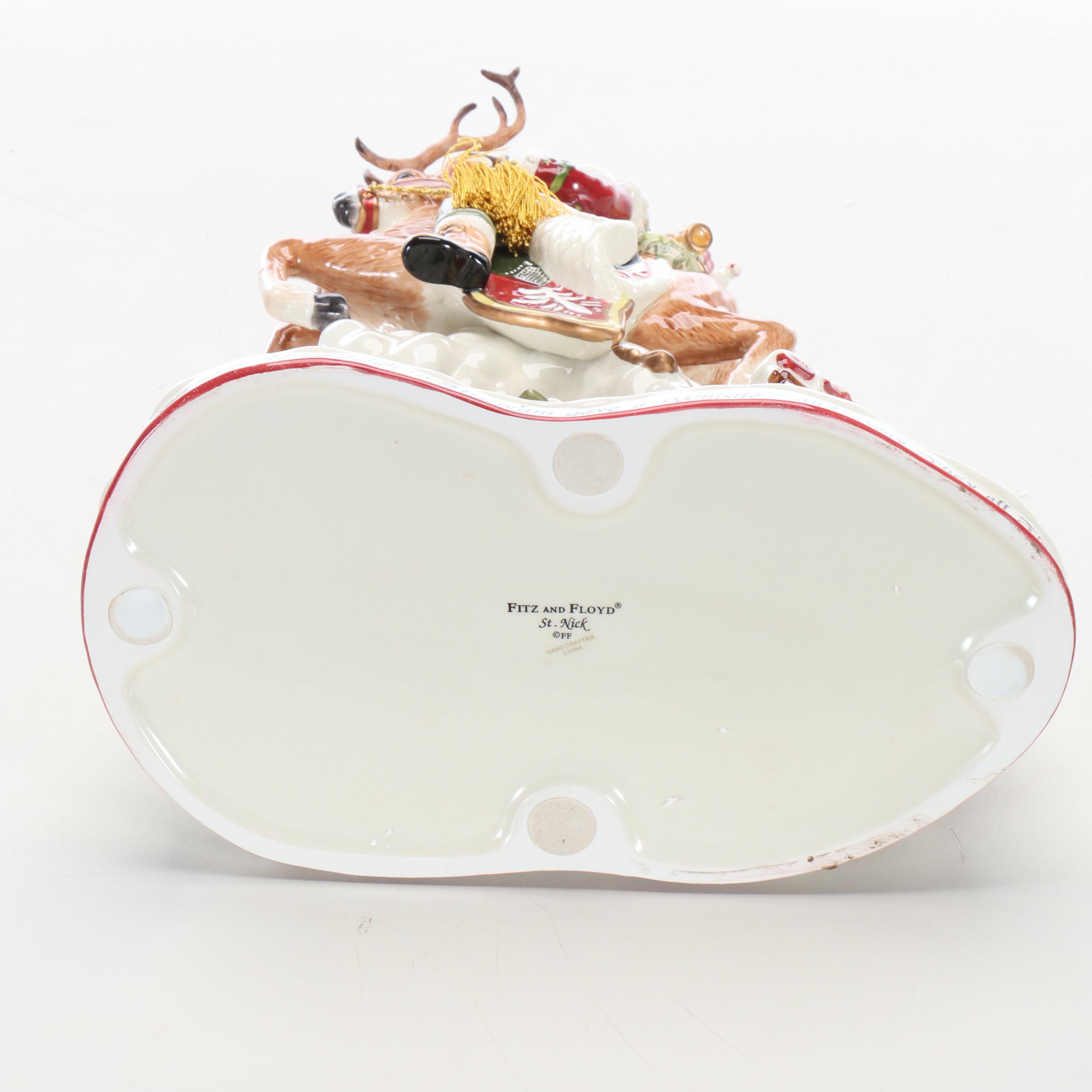 Fitz and Floyd Santa on Deer Porcelain Centerpiece