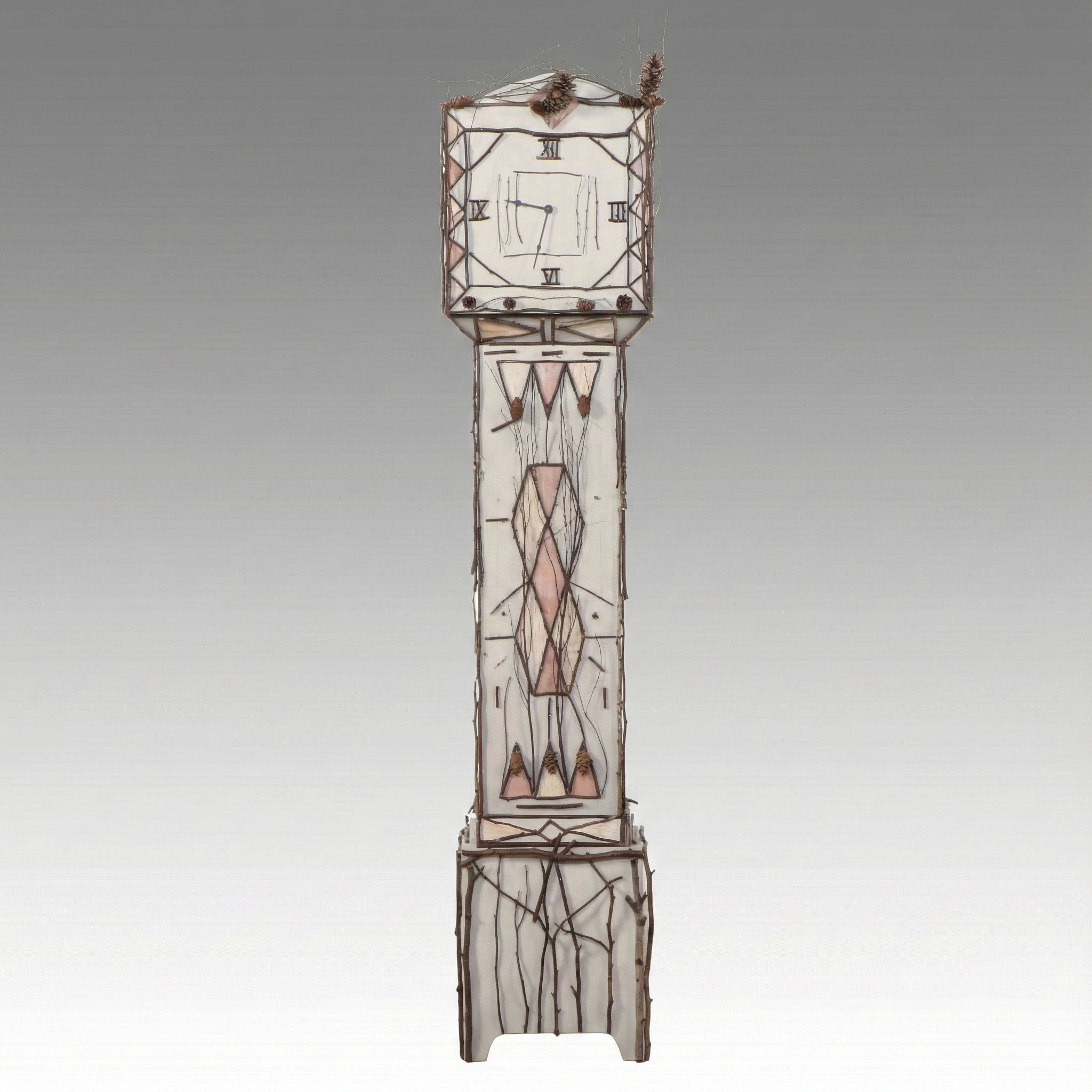 Adirondack Style Painted Grandfather Clock with Applied Twig Decoration