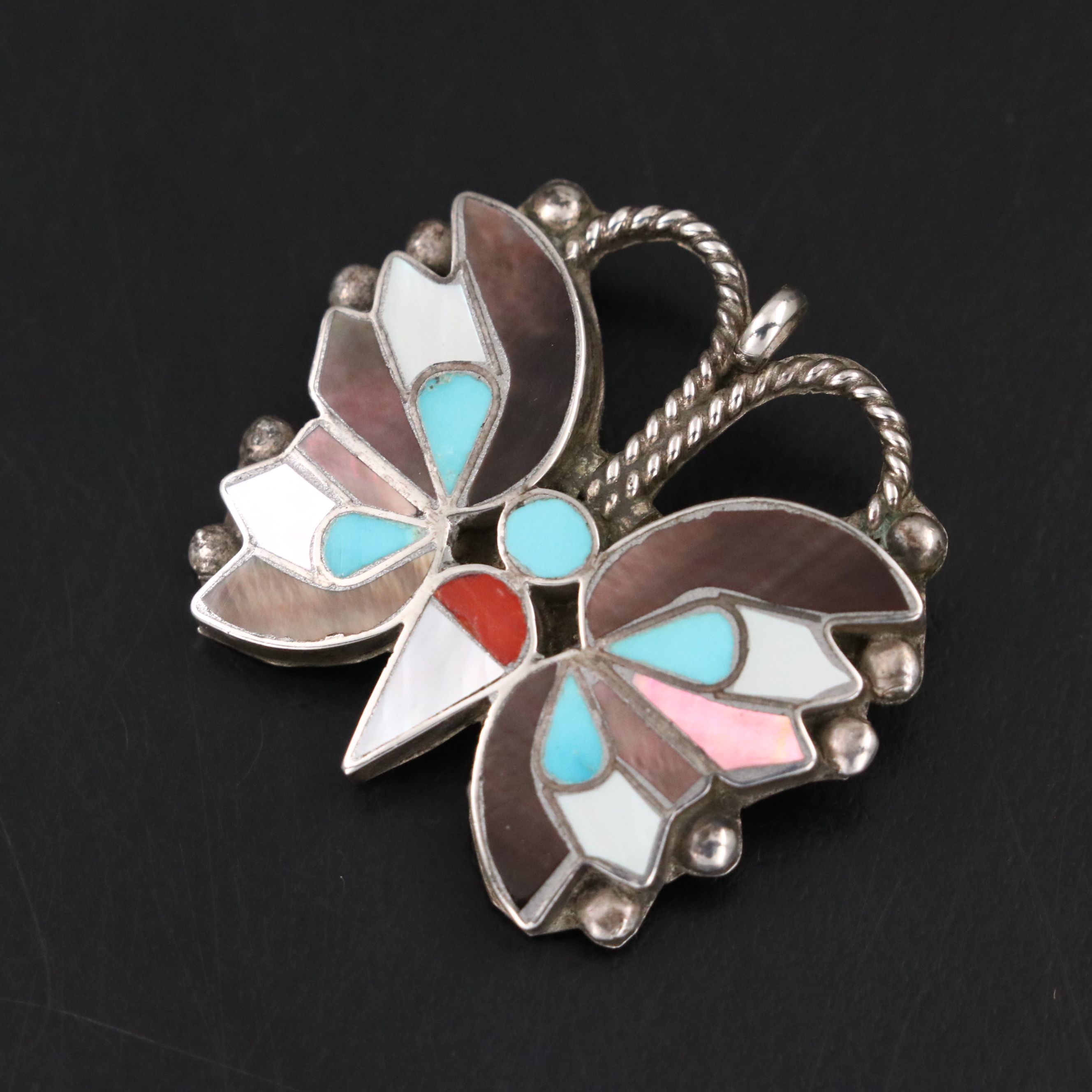 Rosita & Anselm Wallace, Zuni Pueblo, Sterling Inlay Butterfly Pin/Pendant