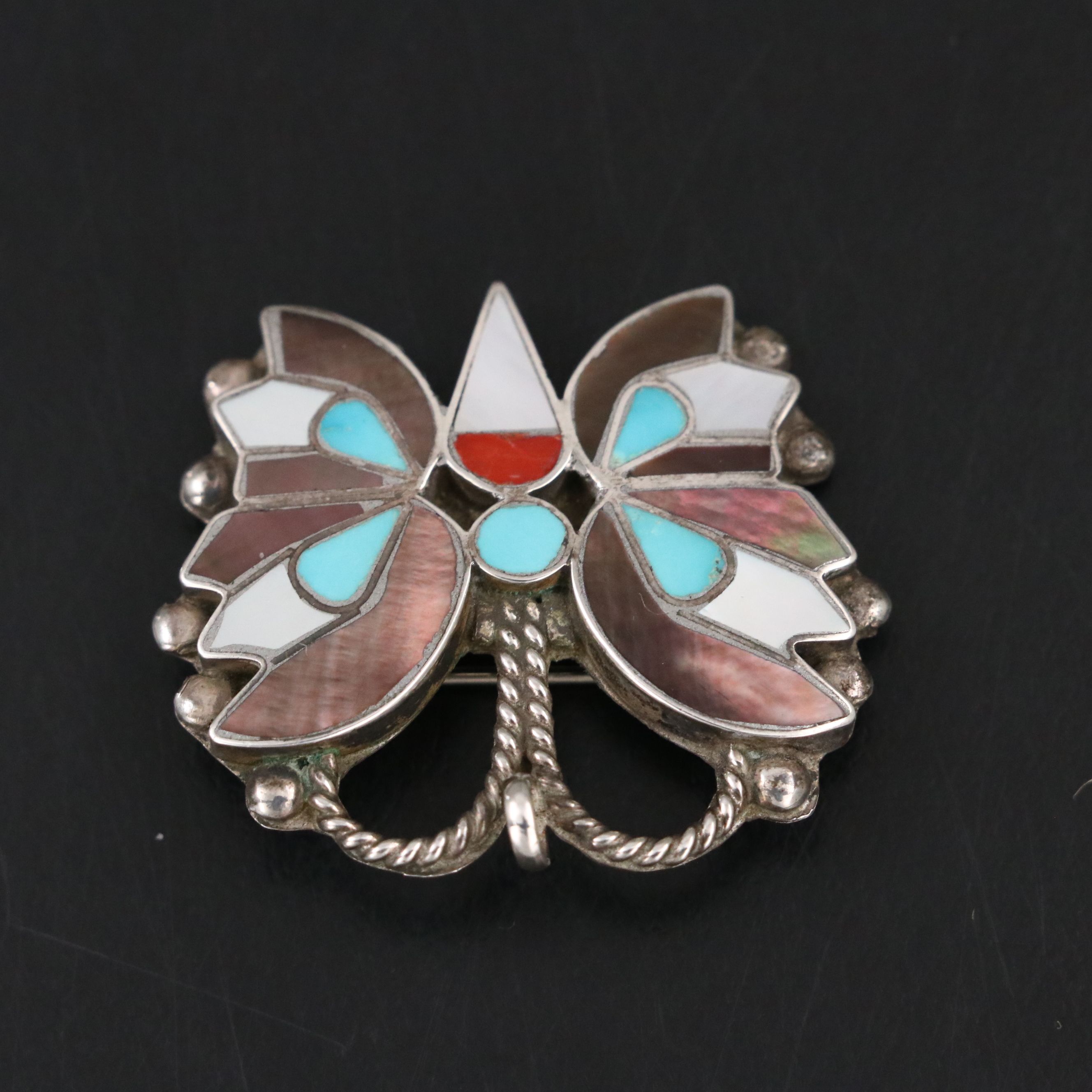 Rosita & Anselm Wallace, Zuni Pueblo, Sterling Inlay Butterfly Pin/Pendant