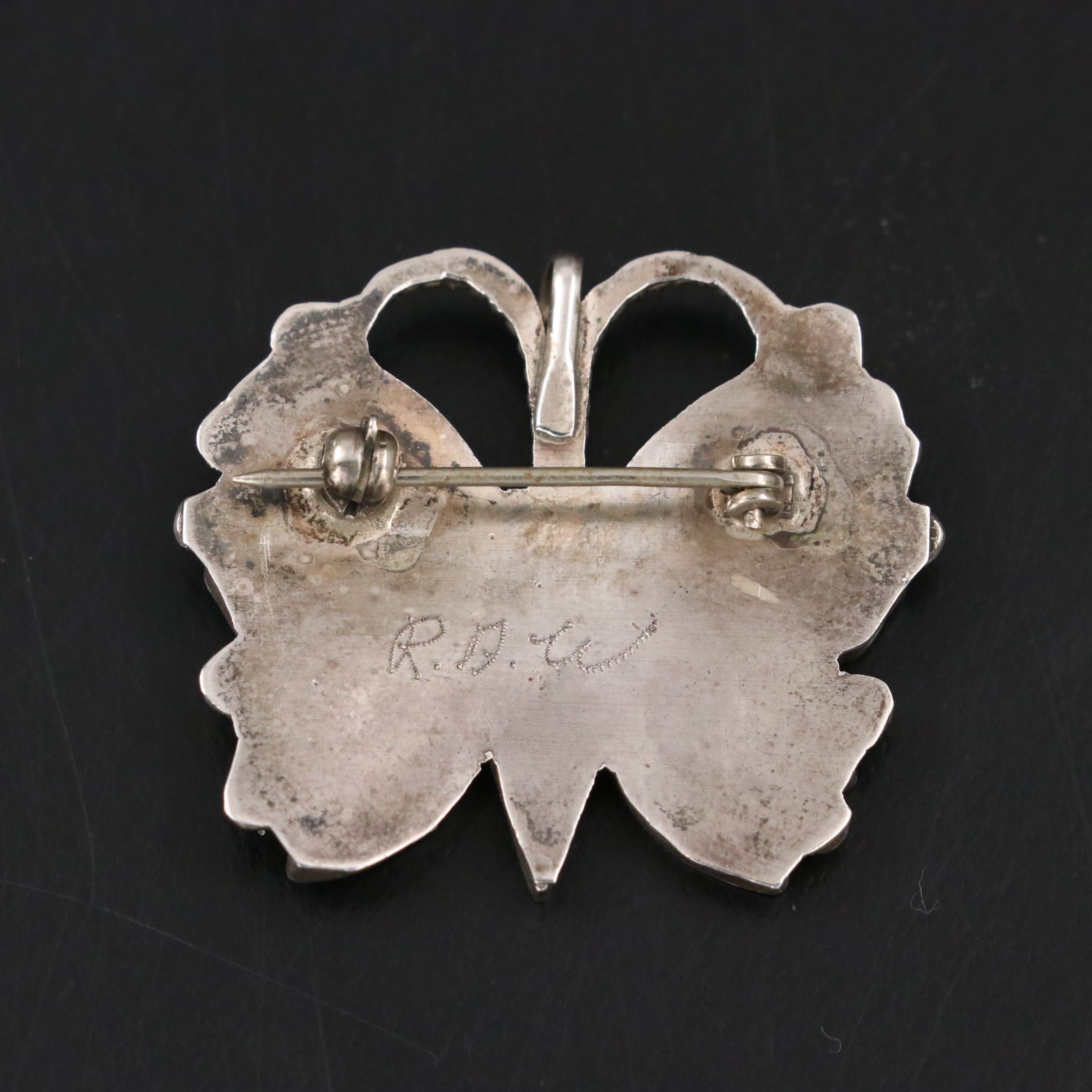 Rosita & Anselm Wallace, Zuni Pueblo, Sterling Inlay Butterfly Pin/Pendant