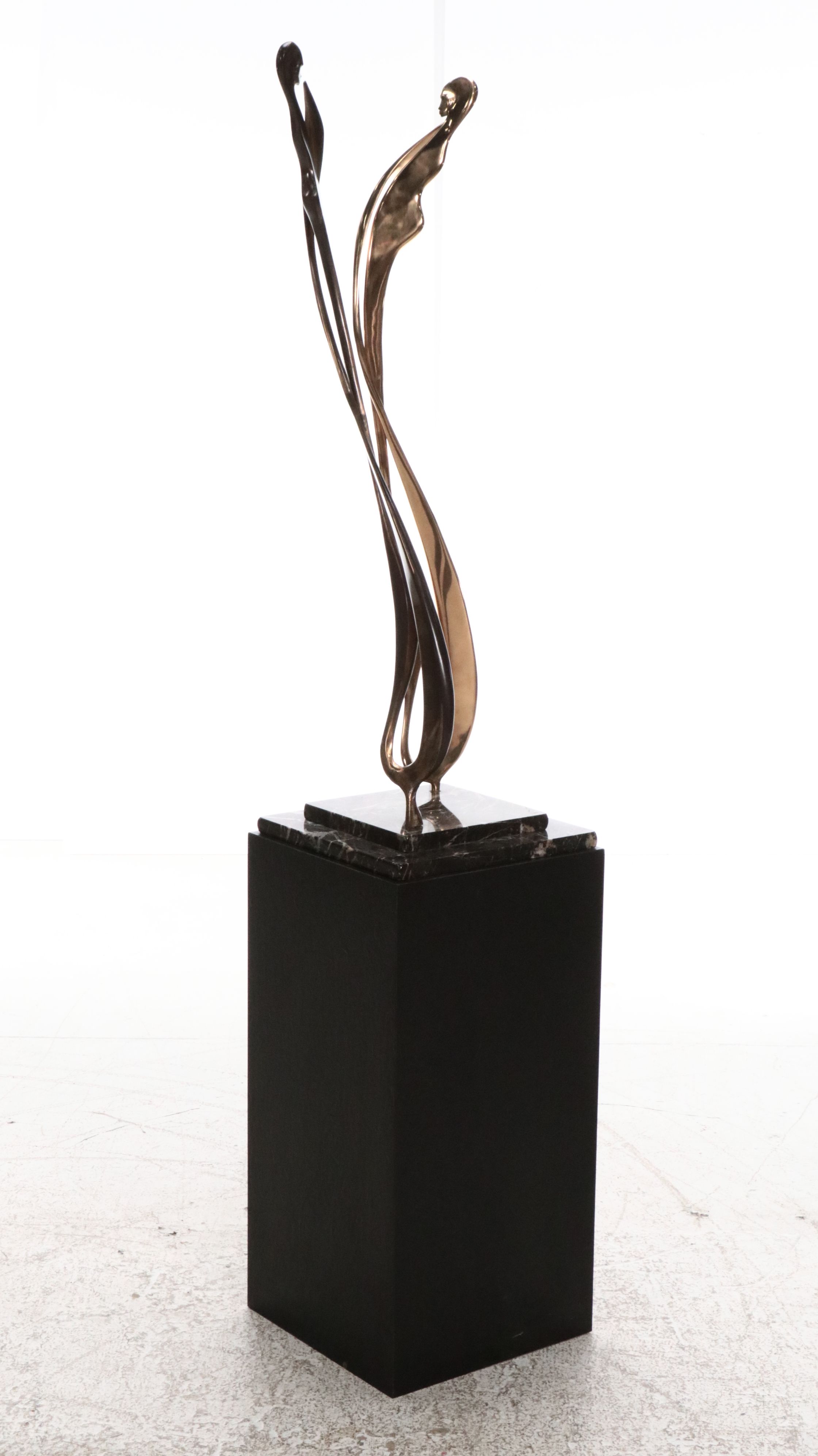 Metal Sculpture of Abstracted Feminine Silhouettes with Stand, 1985