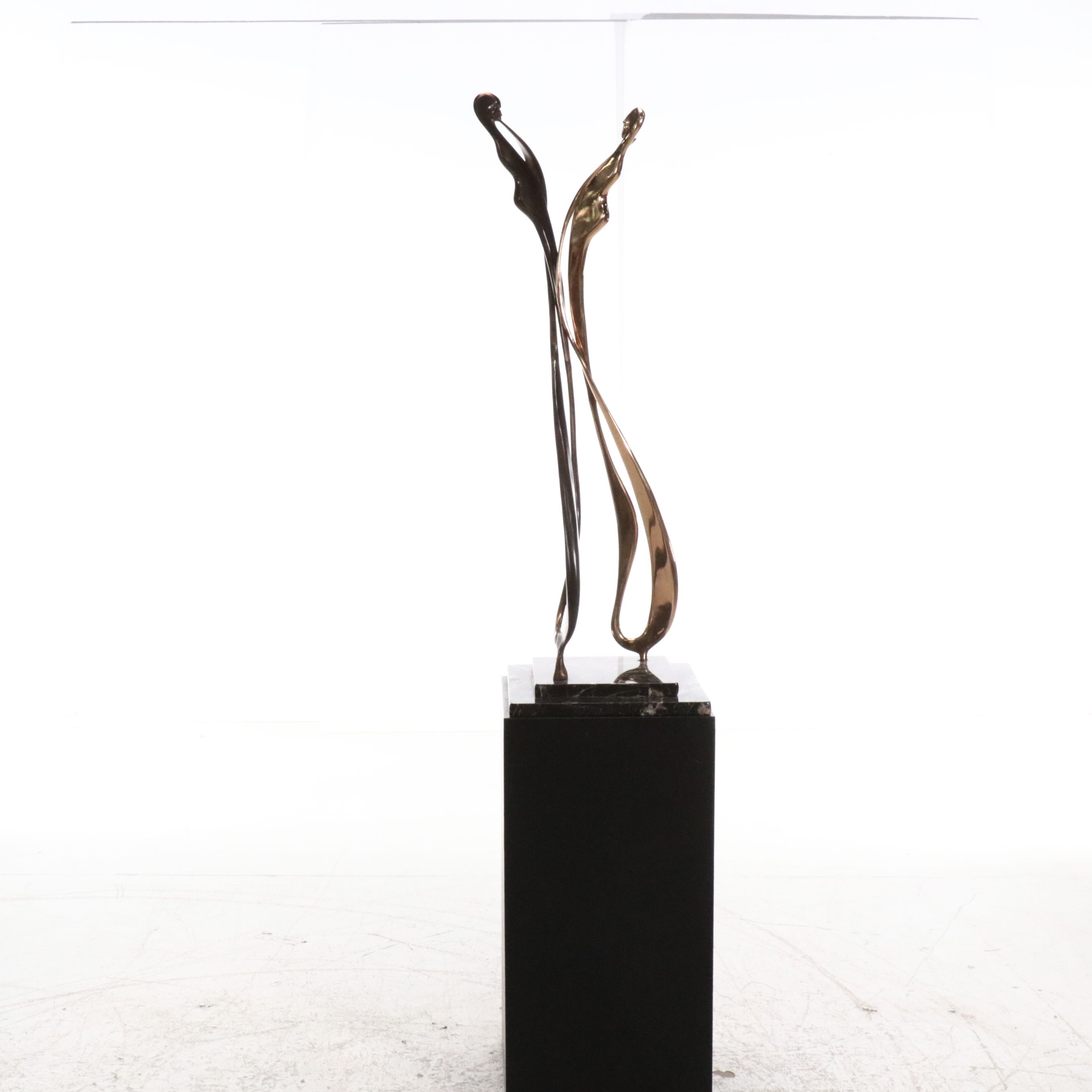 Metal Sculpture of Abstracted Feminine Silhouettes with Stand, 1985