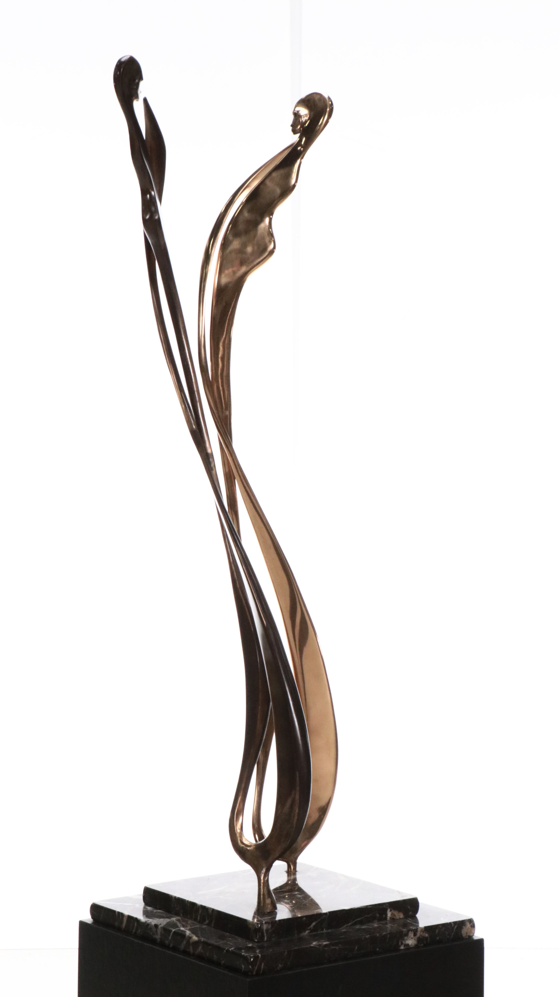 Metal Sculpture of Abstracted Feminine Silhouettes with Stand, 1985