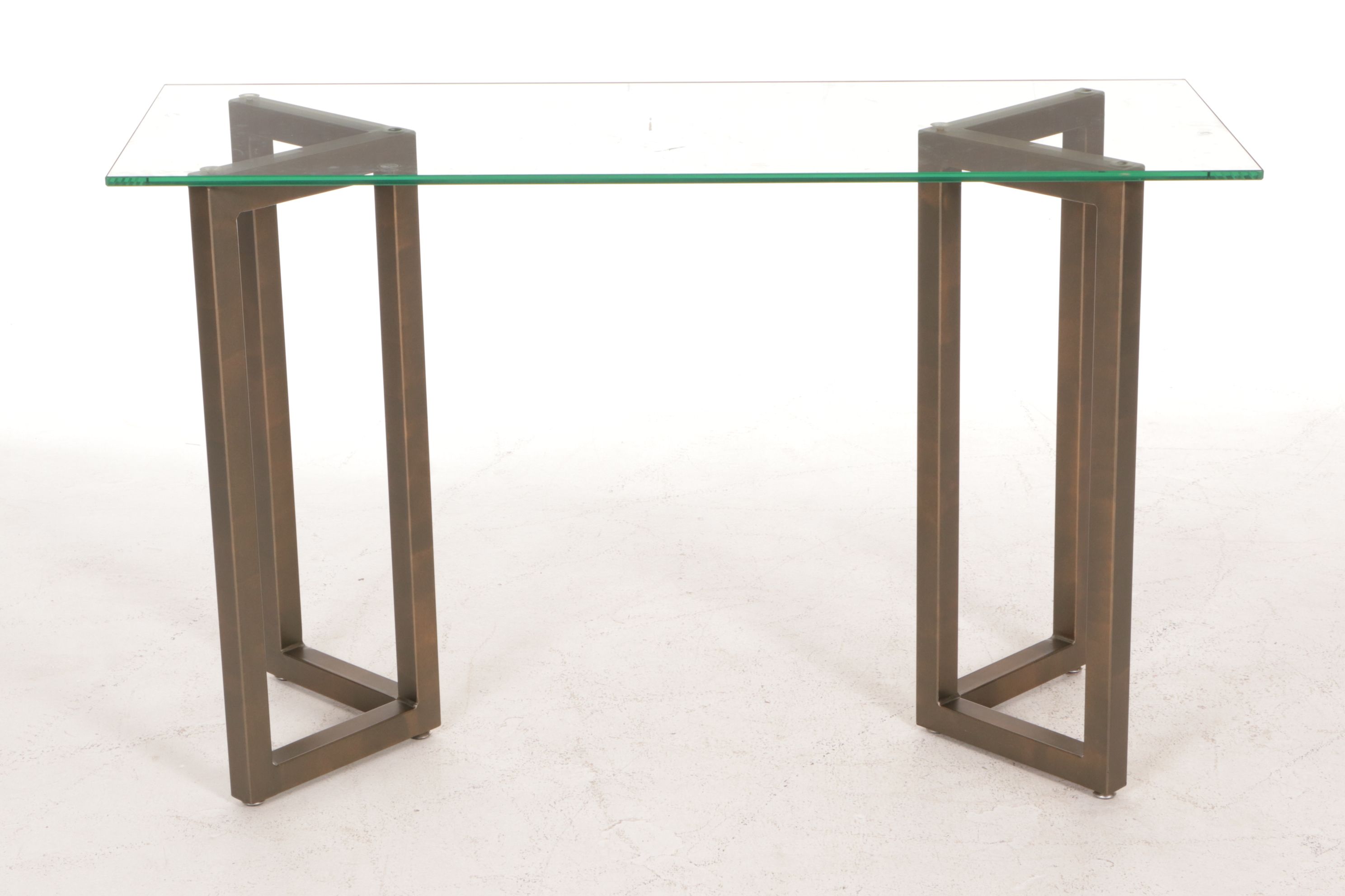 Contemporary Glass Top Sofa Table with Metal Pedestals