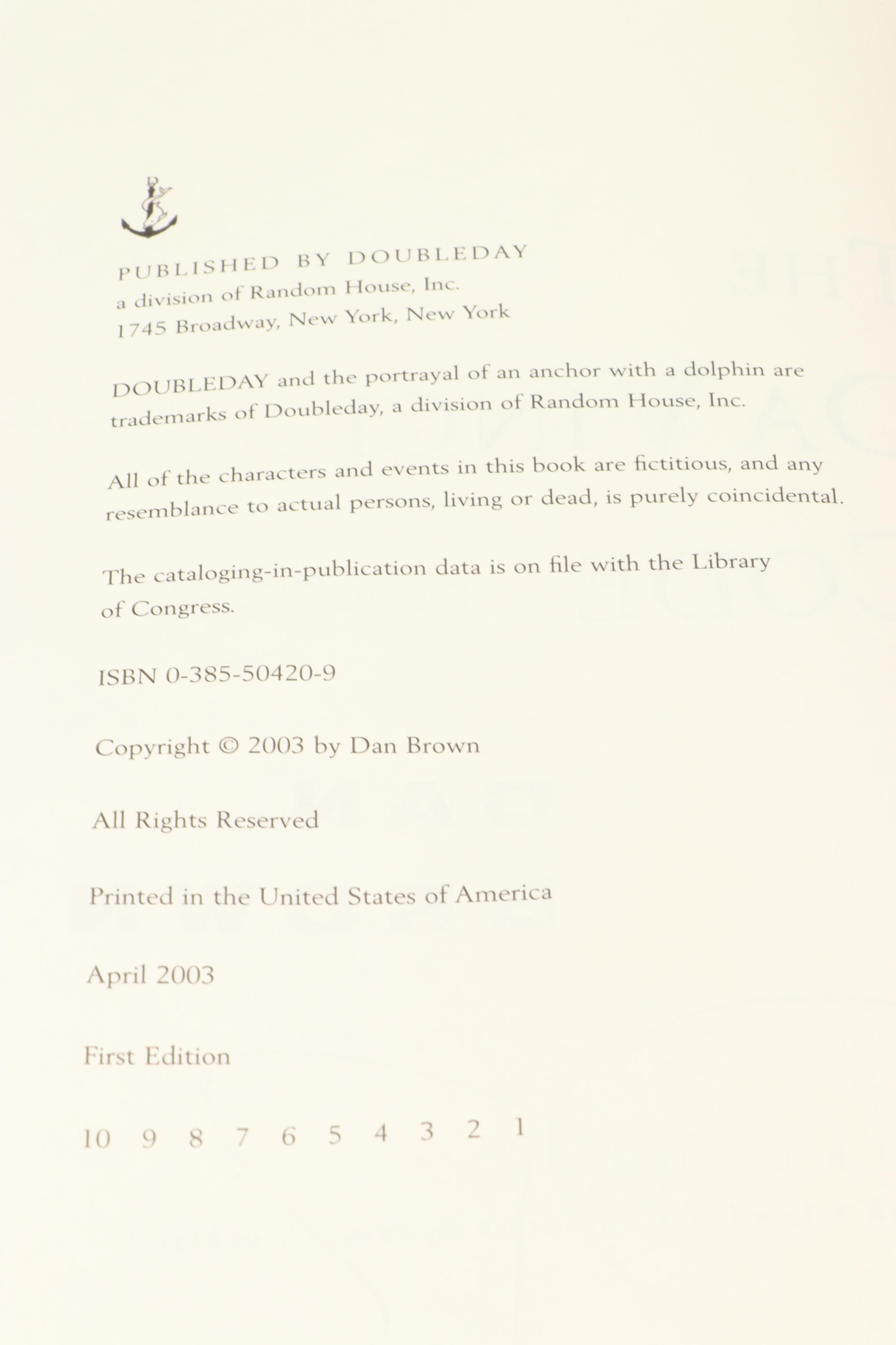 Signed First Printing "The Da Vinci Code" by Dan Brown, 2003