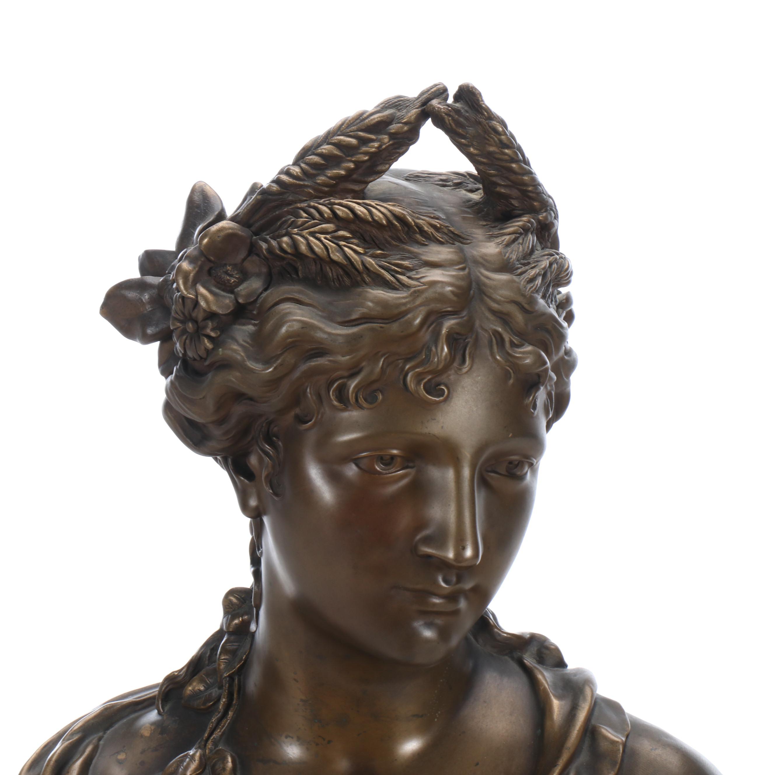 Neoclassical Bronze Bust of Woman on Stone Base