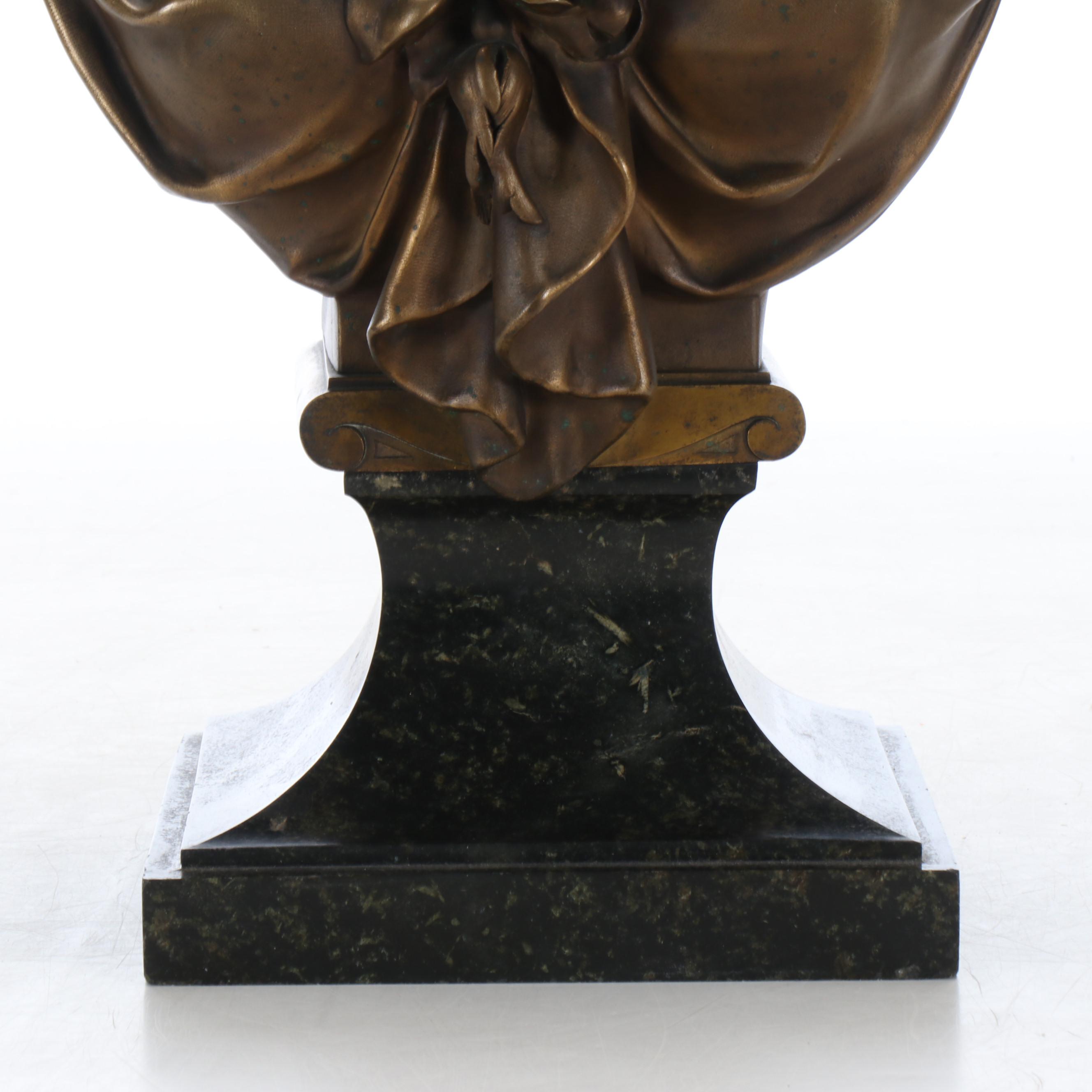 Neoclassical Bronze Bust of Woman on Stone Base