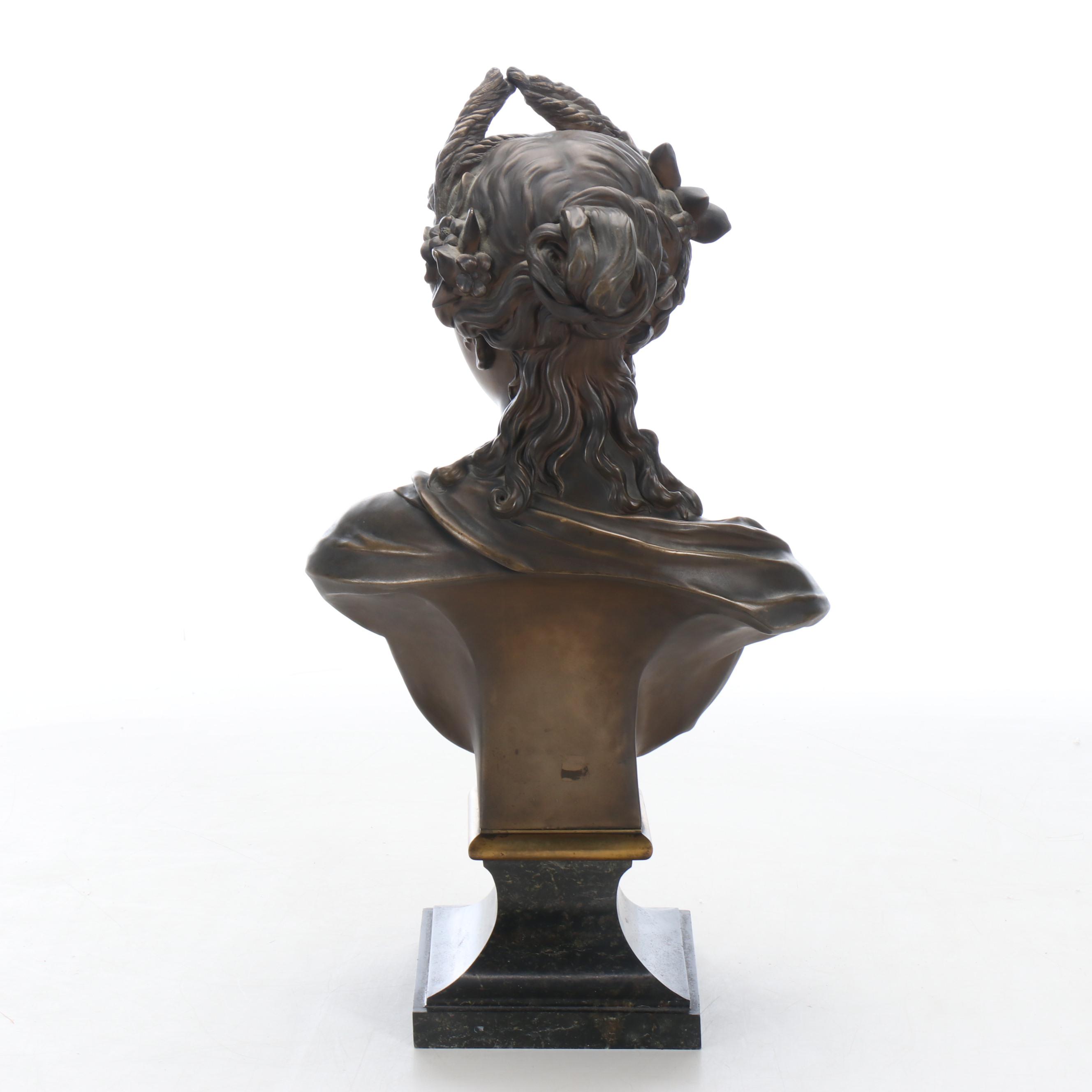 Neoclassical Bronze Bust of Woman on Stone Base