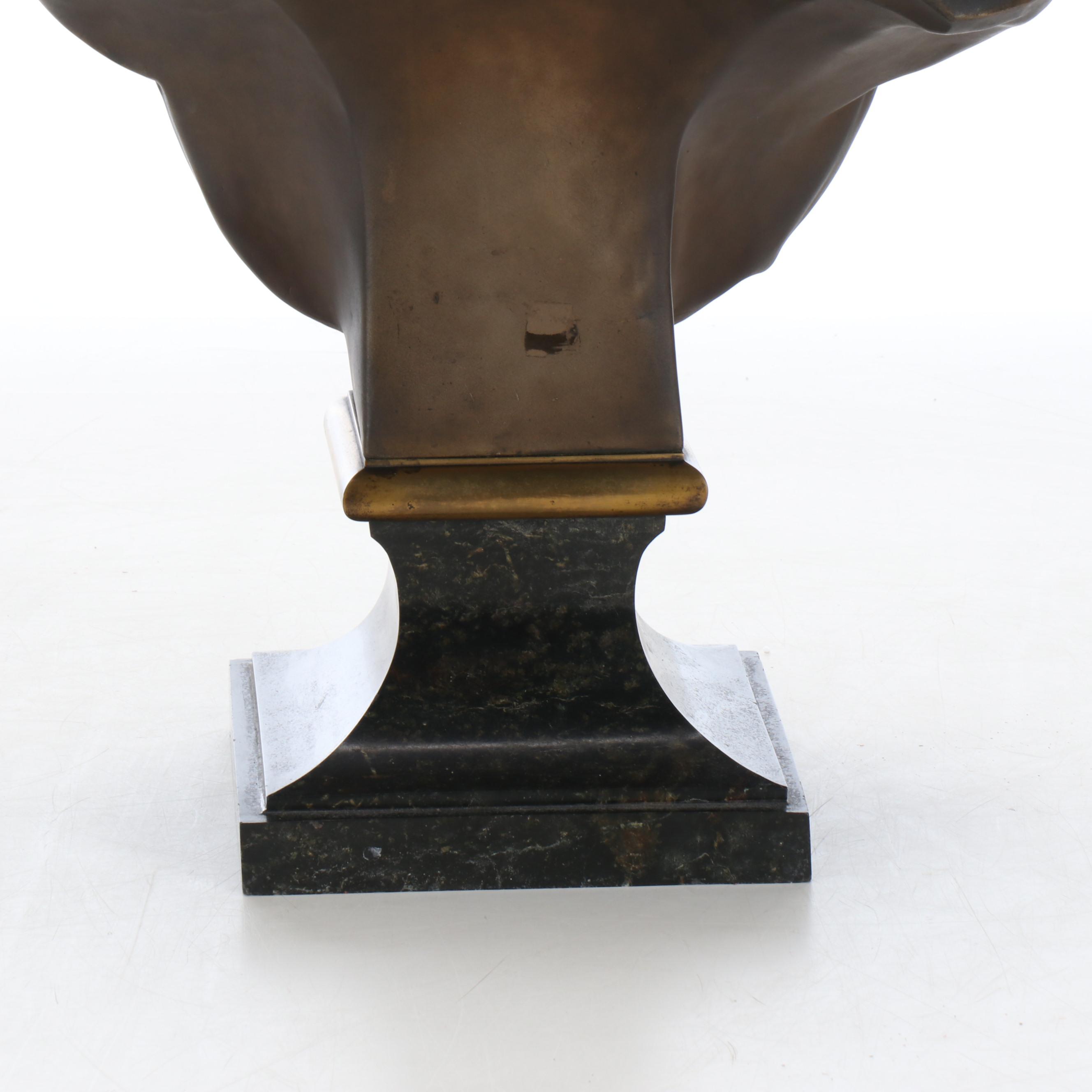 Neoclassical Bronze Bust of Woman on Stone Base