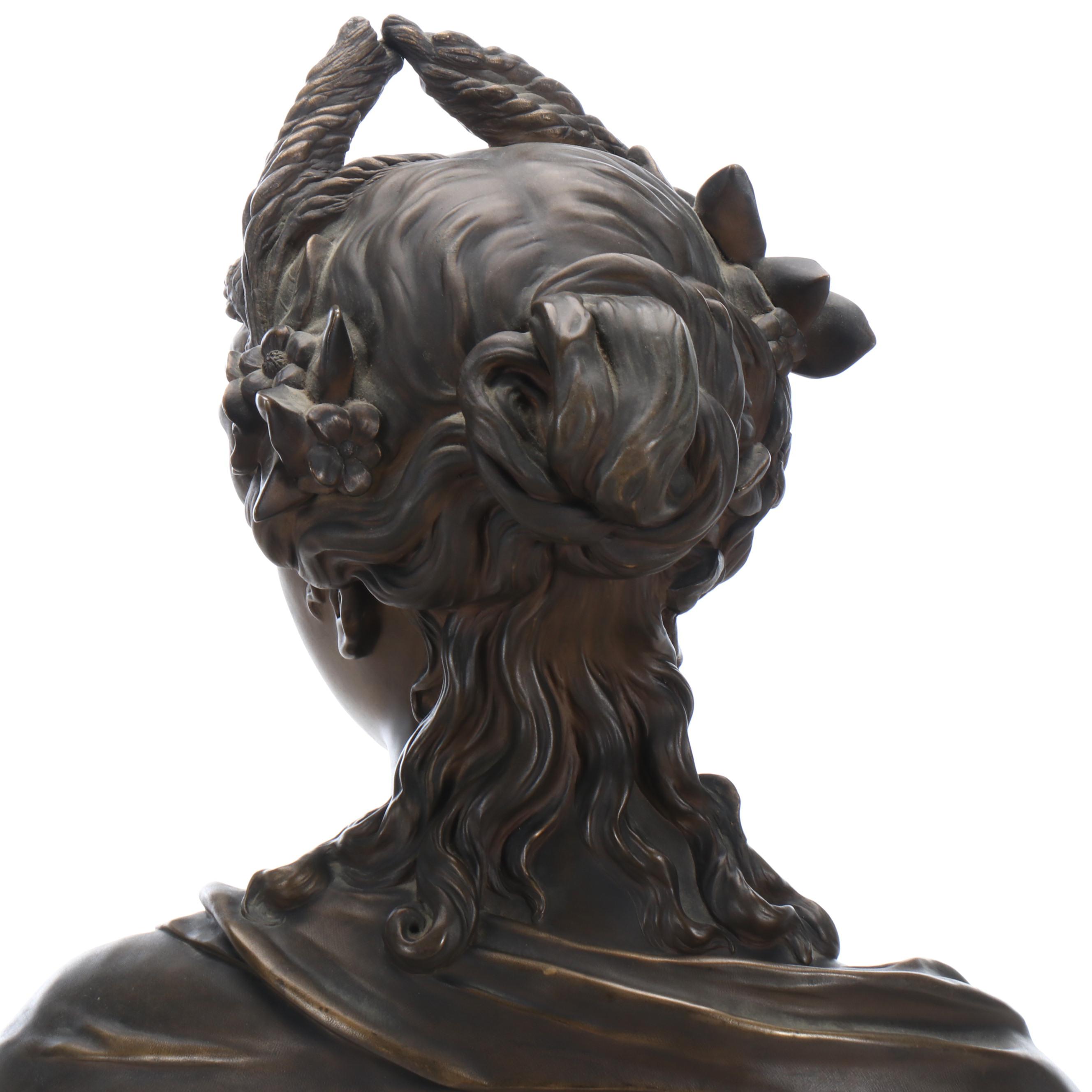 Neoclassical Bronze Bust of Woman on Stone Base