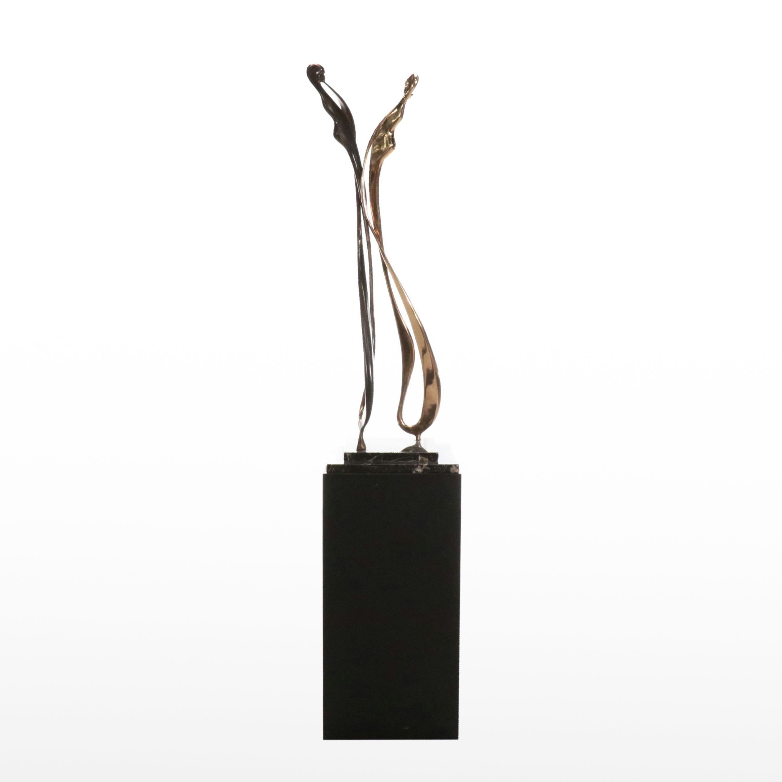 Metal Sculpture of Abstracted Feminine Silhouettes with Stand, 1985