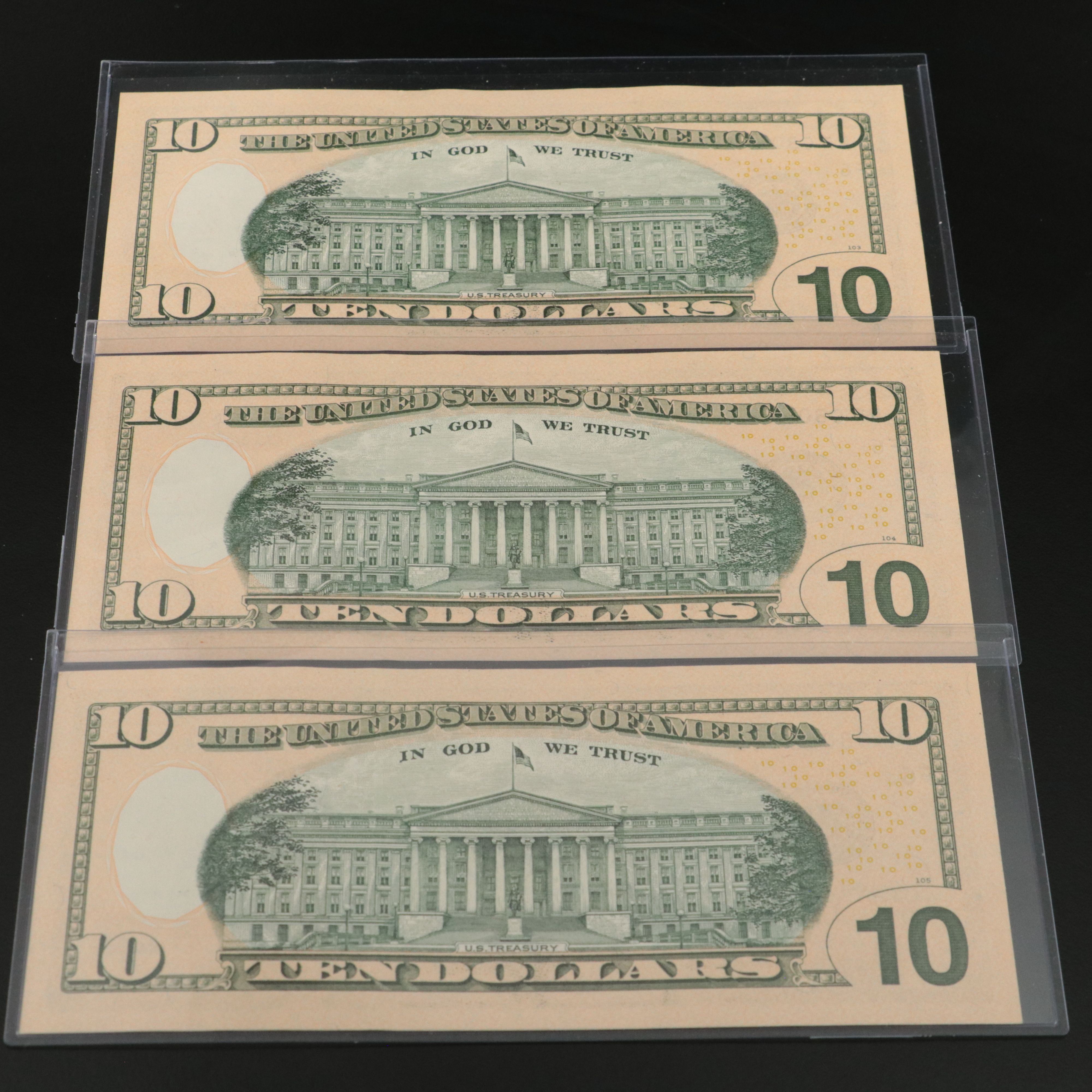 Five  2017 Federal Reserve Ten Dollar Star Notes With Consecutive Serial Numbers