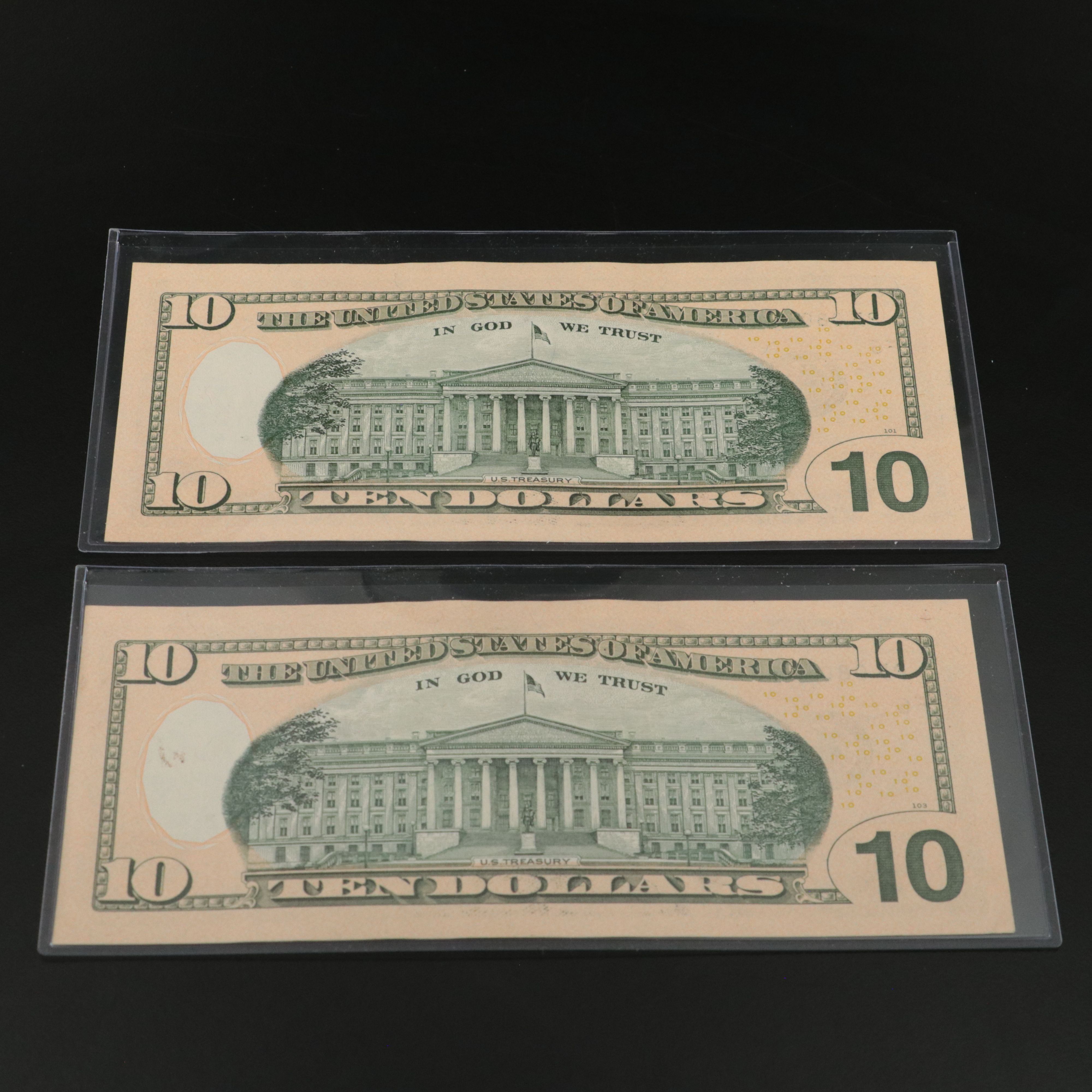 Five  2017 Federal Reserve Ten Dollar Star Notes With Consecutive Serial Numbers