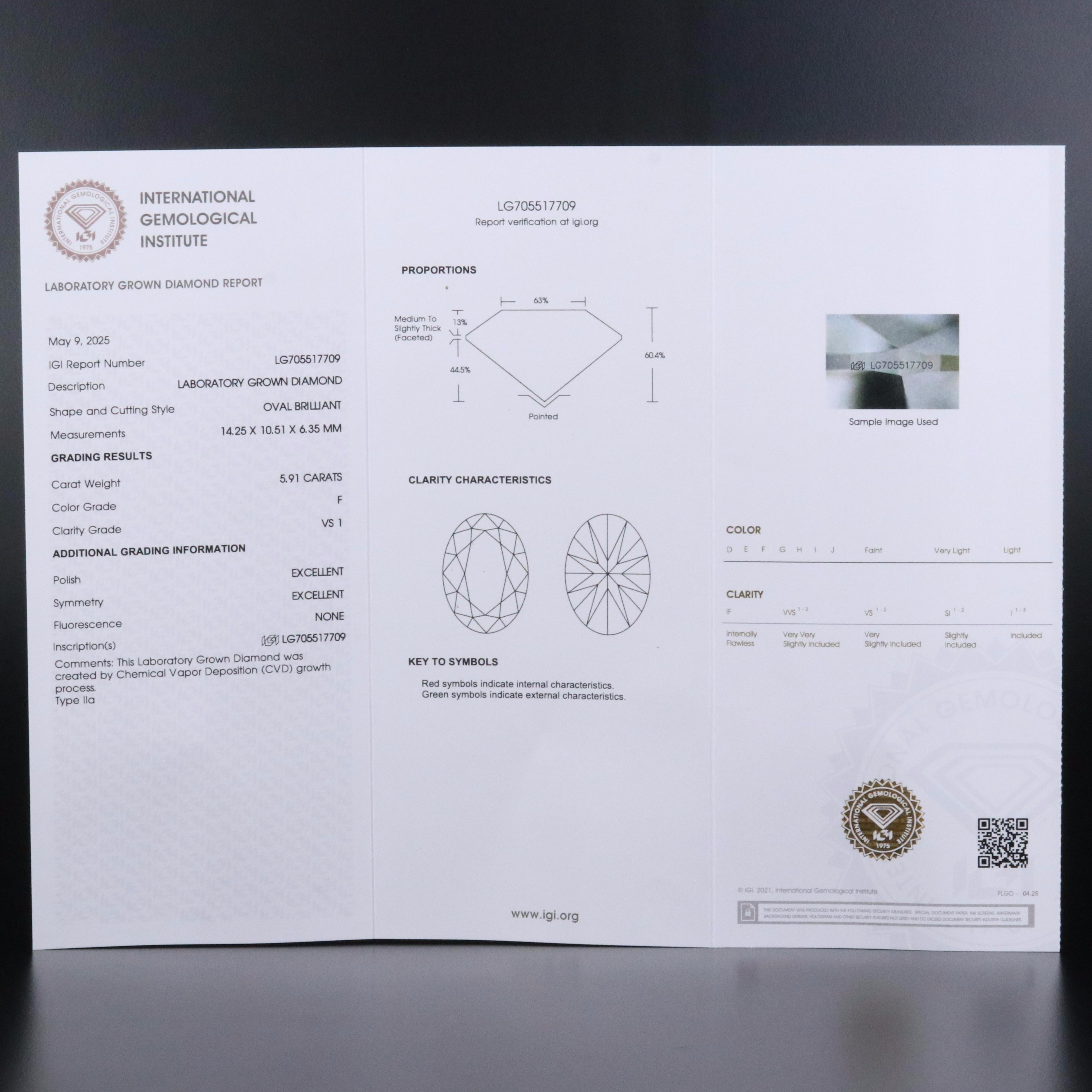 18K 5.91 CT Lab Grown Diamond Solitaire Ring with IGI Report