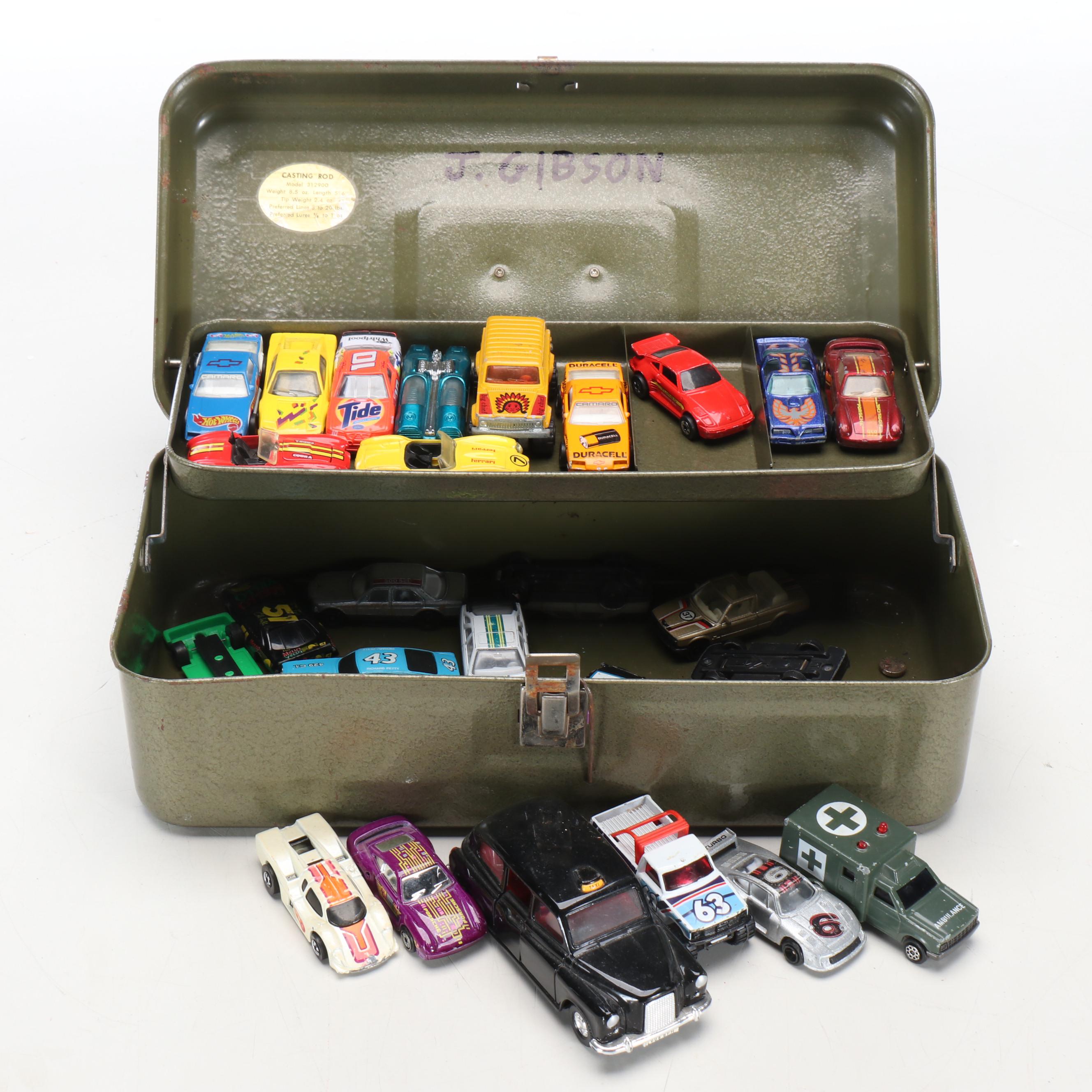 Mattel Hot Wheels and Other Model Cars with Metal Case, Mid to Late 20th C.