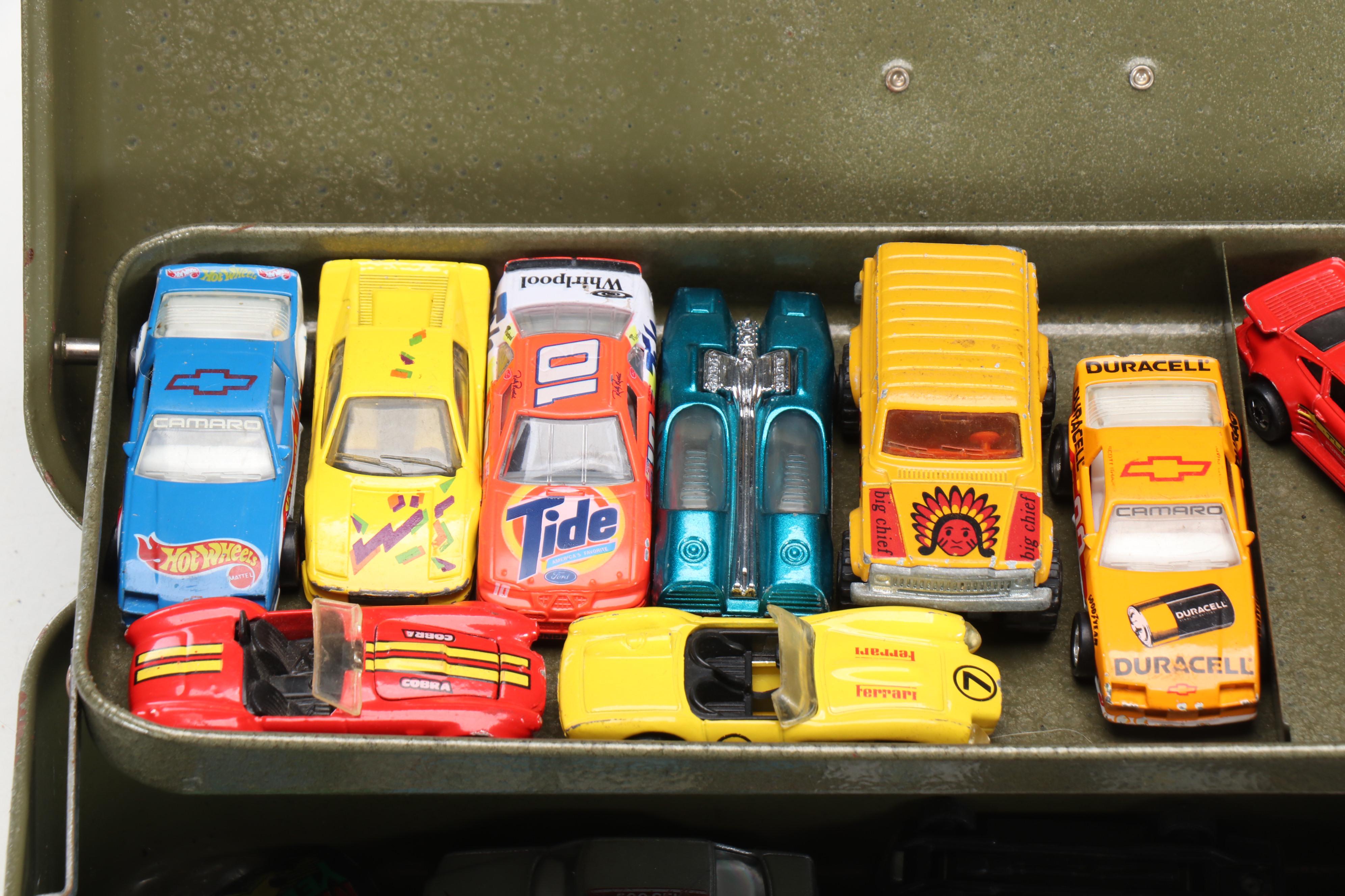 Mattel Hot Wheels and Other Model Cars with Metal Case, Mid to Late 20th C.
