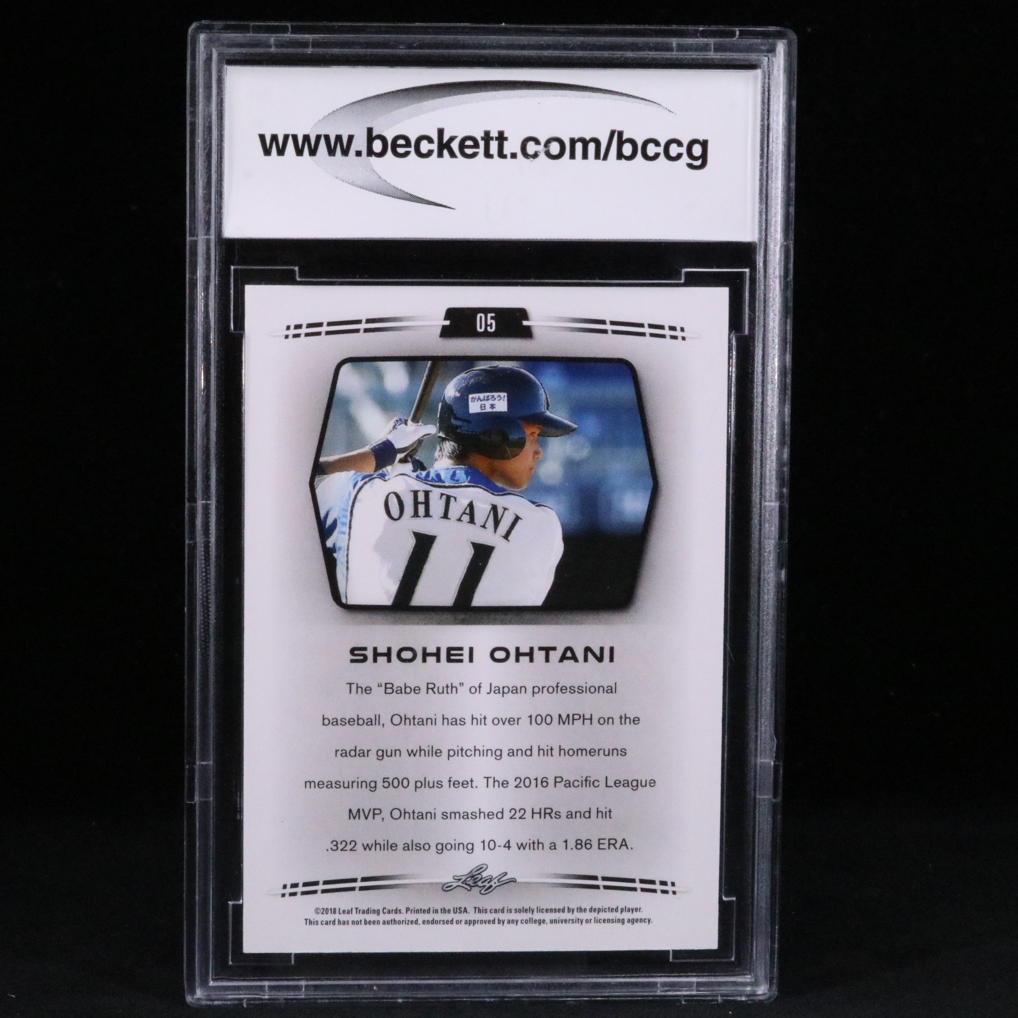 2018 Leaf Shohei Ohtani Rookie Year Baseball Card Graded BCCG 10