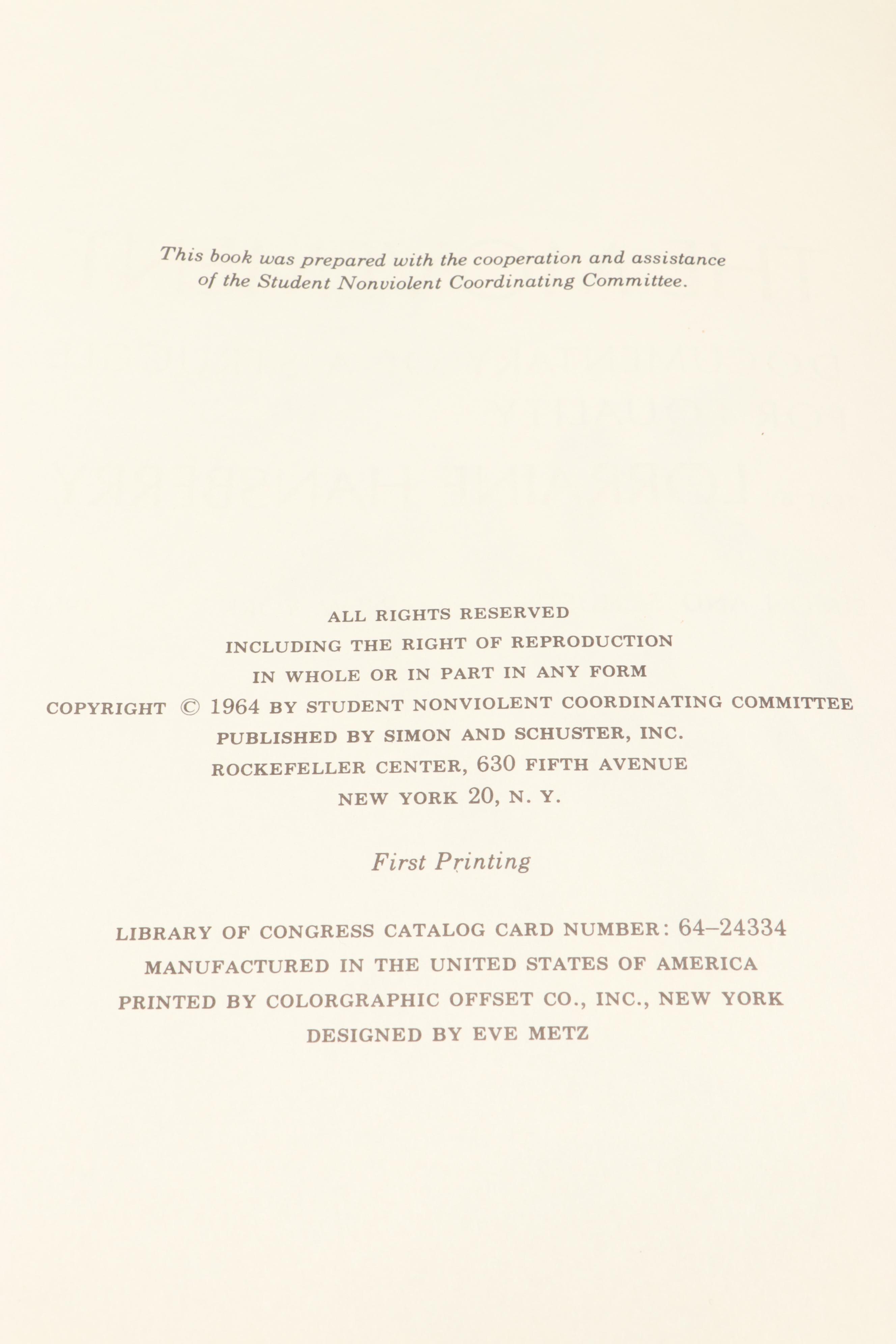 First Printing "The Movement" by Lorraine Hansberry, 1964