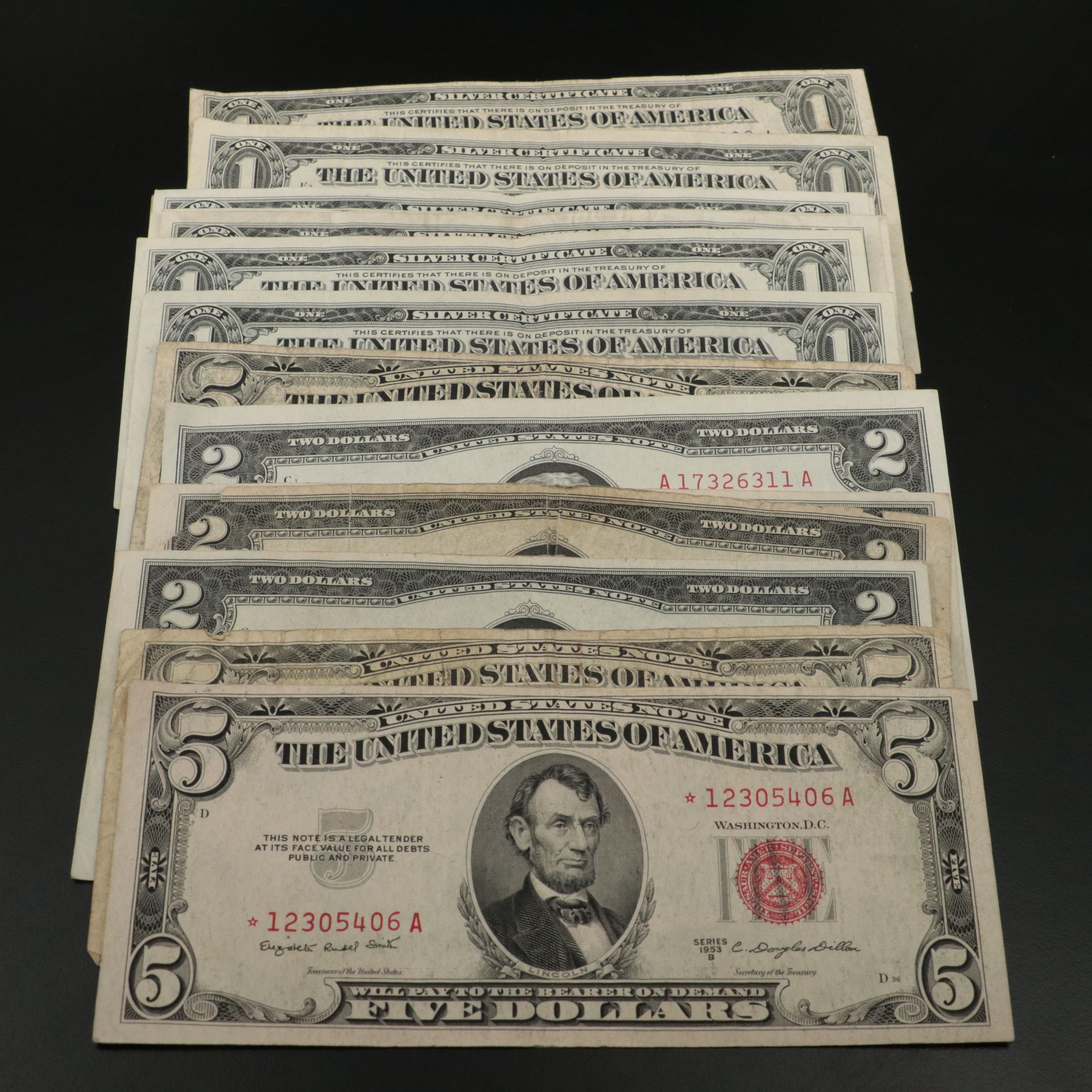 Twenty Vintage U.S. Silver Certificates and United States Notes