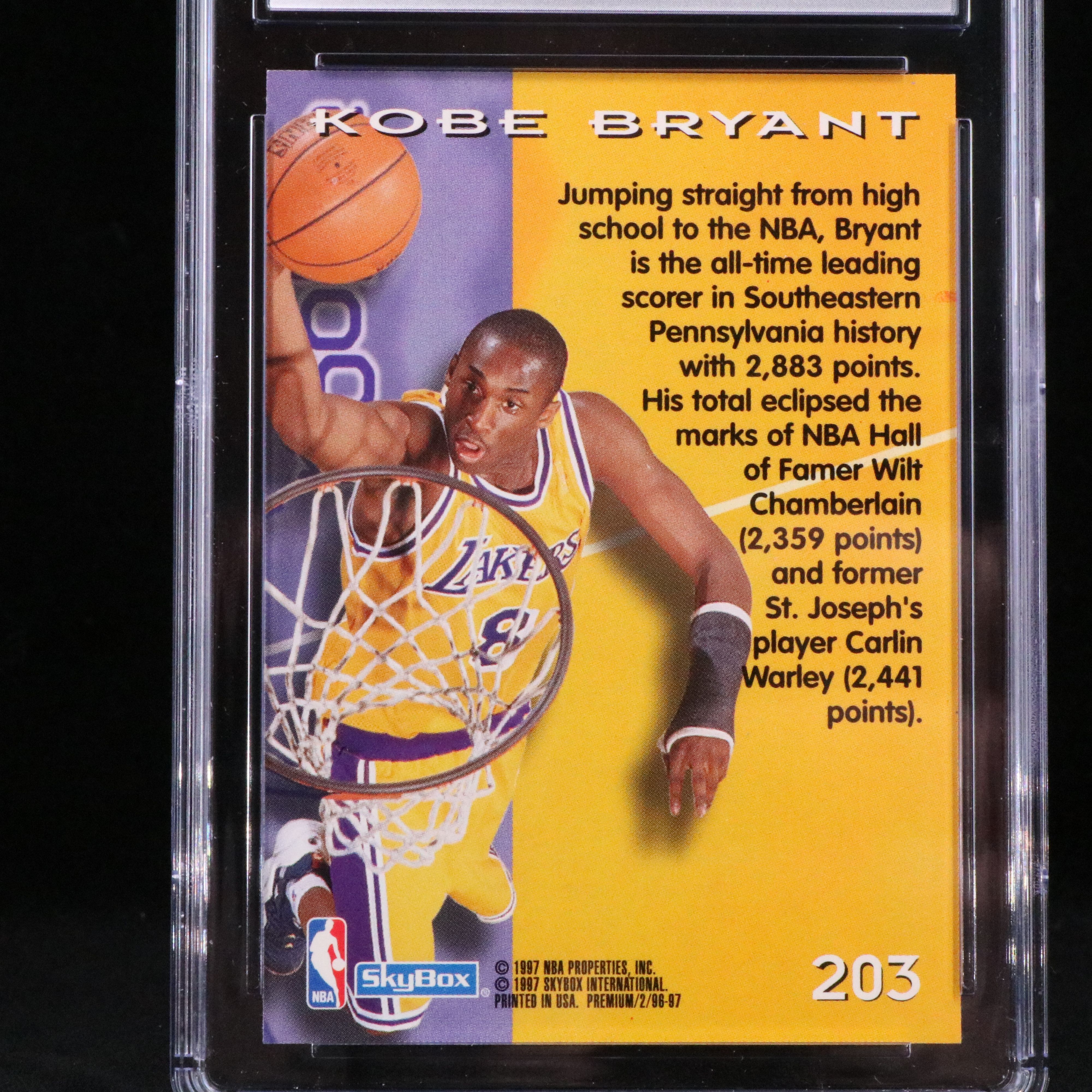 1996-97 Skybox Premium Kobe Bryant Rookie Basketball Card Graded CGC 9